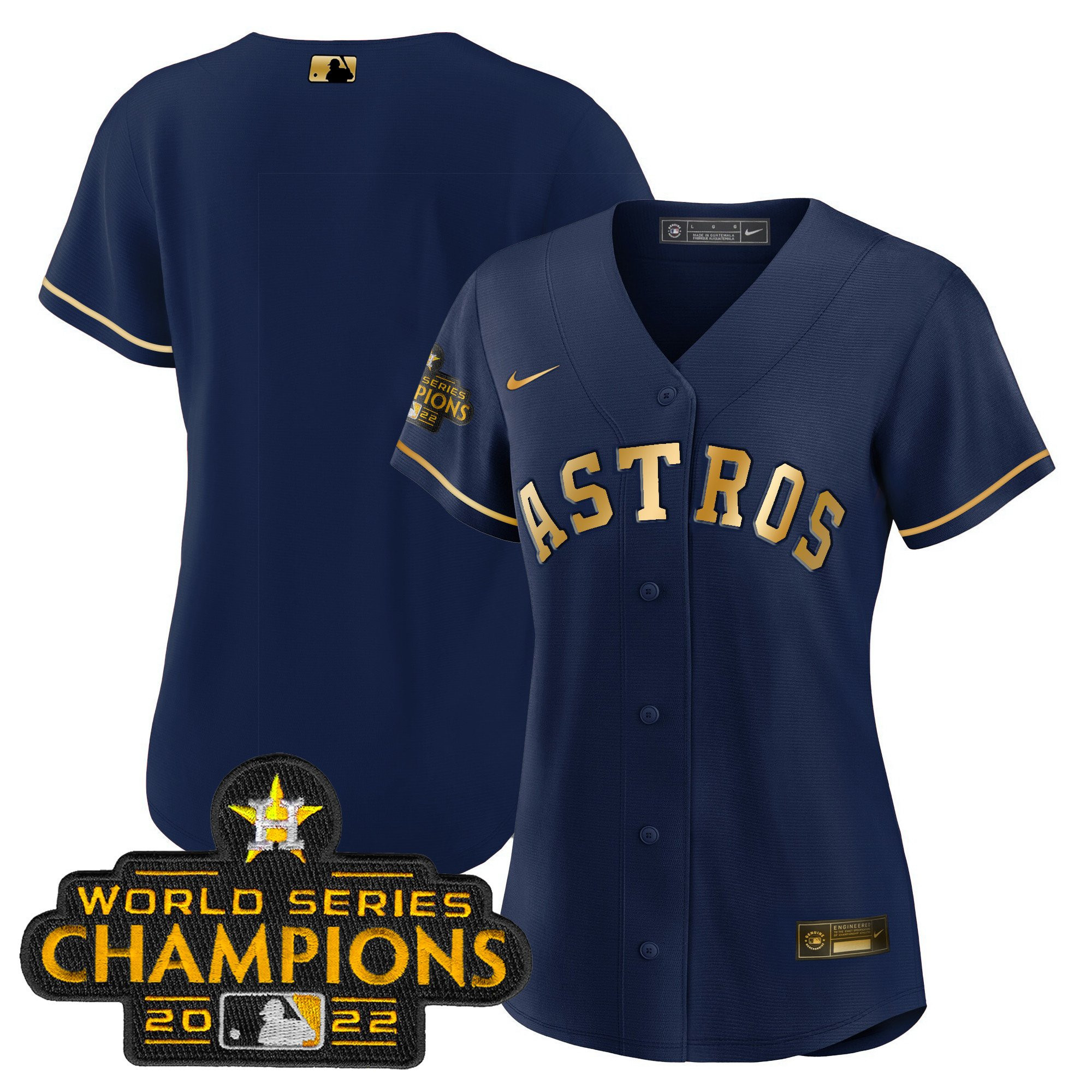 Team Women's Houston Astros 2023 Gold Rush Collection Navy Gold Jersey - All Stitched