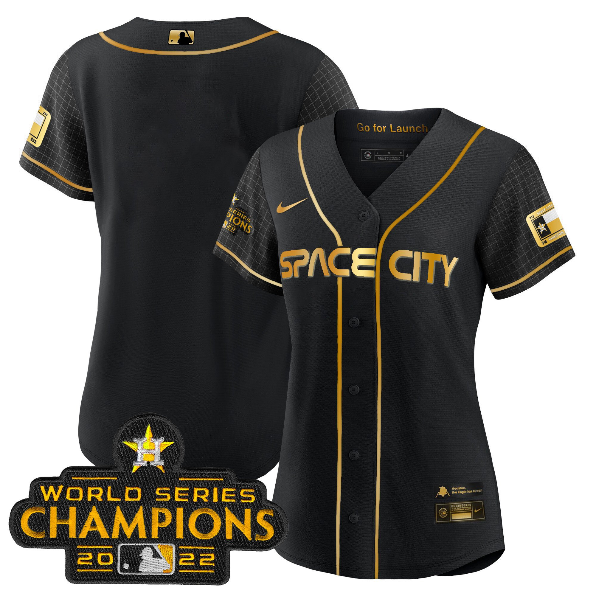 Team Women's Houston Astros 2023 Space City Champions Black Gold Jersey - All Stitched