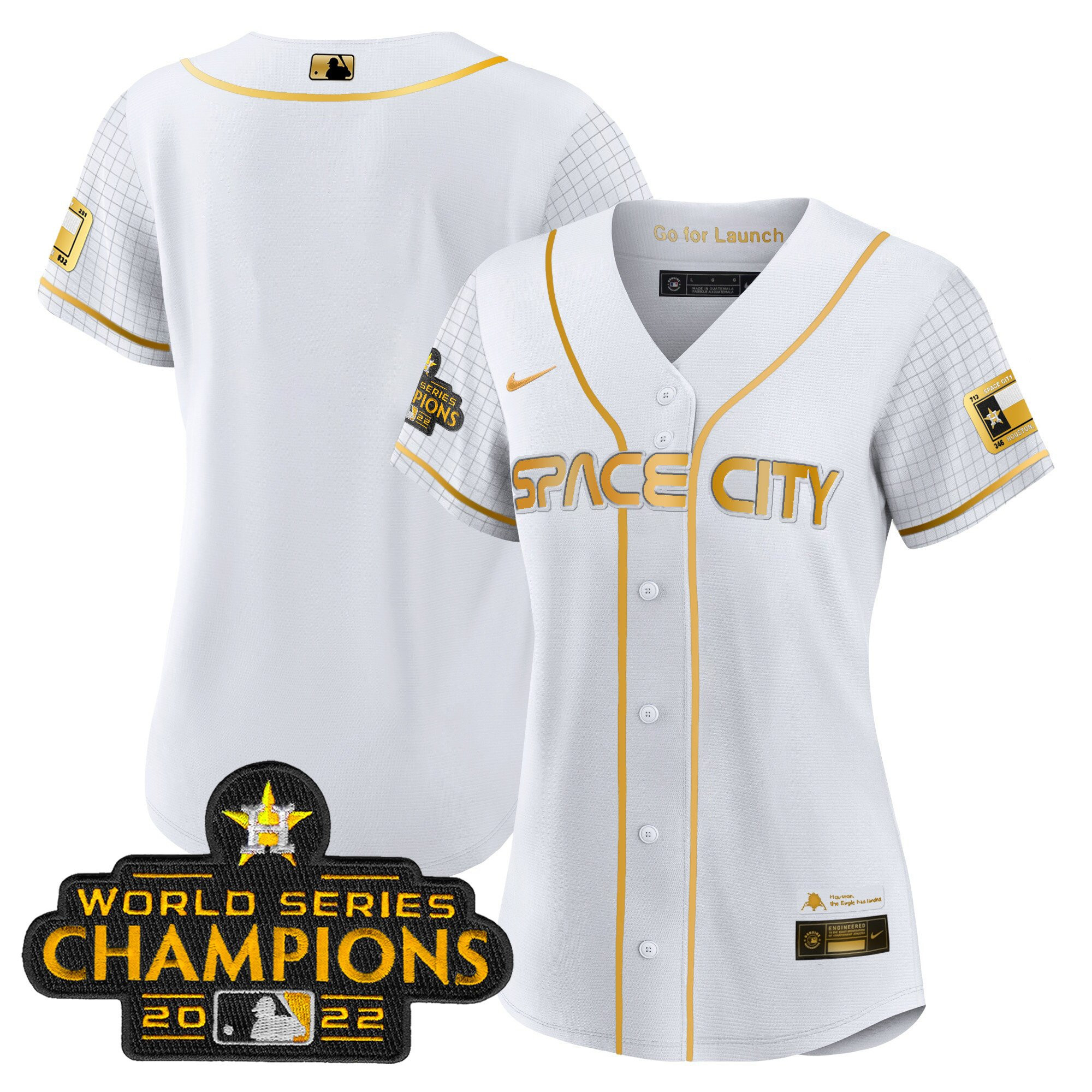 Team Women's Houston Astros 2023 Space City Champions White Gold Jersey - All Stitched