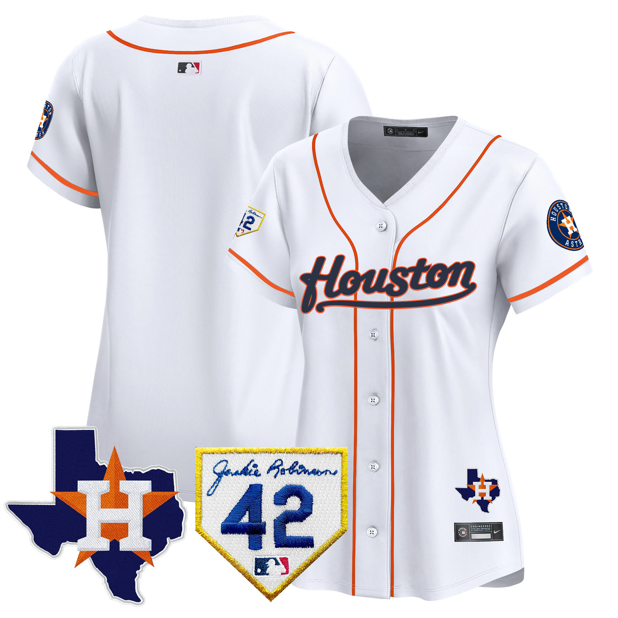 Team Women's Houston Astros 2024 Jackie Robinson Patch Vapor Premier Limited Home Jersey - All Stitched