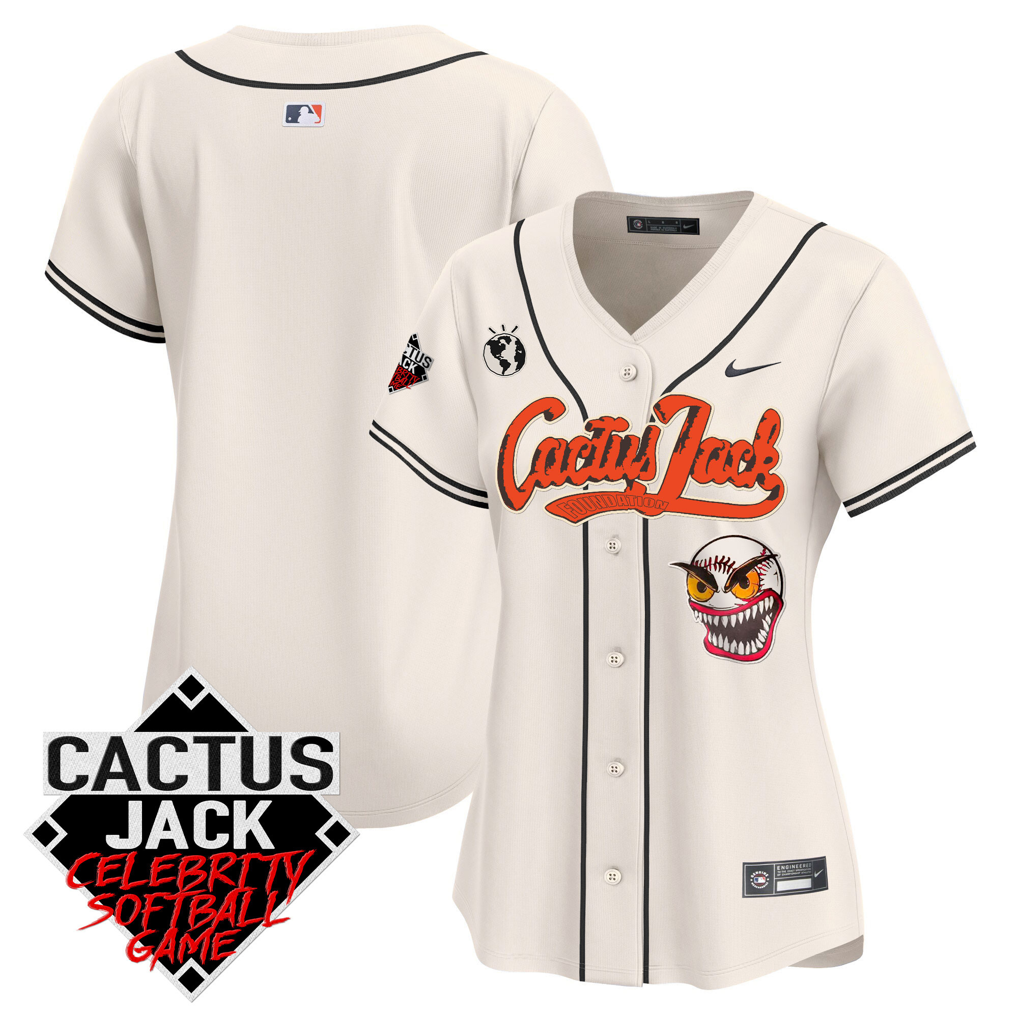 Team Women's Houston Astros Cactus Jack Celebrity Softball Game Patch Vapor Premier Limited Cream Jersey - All Stitched