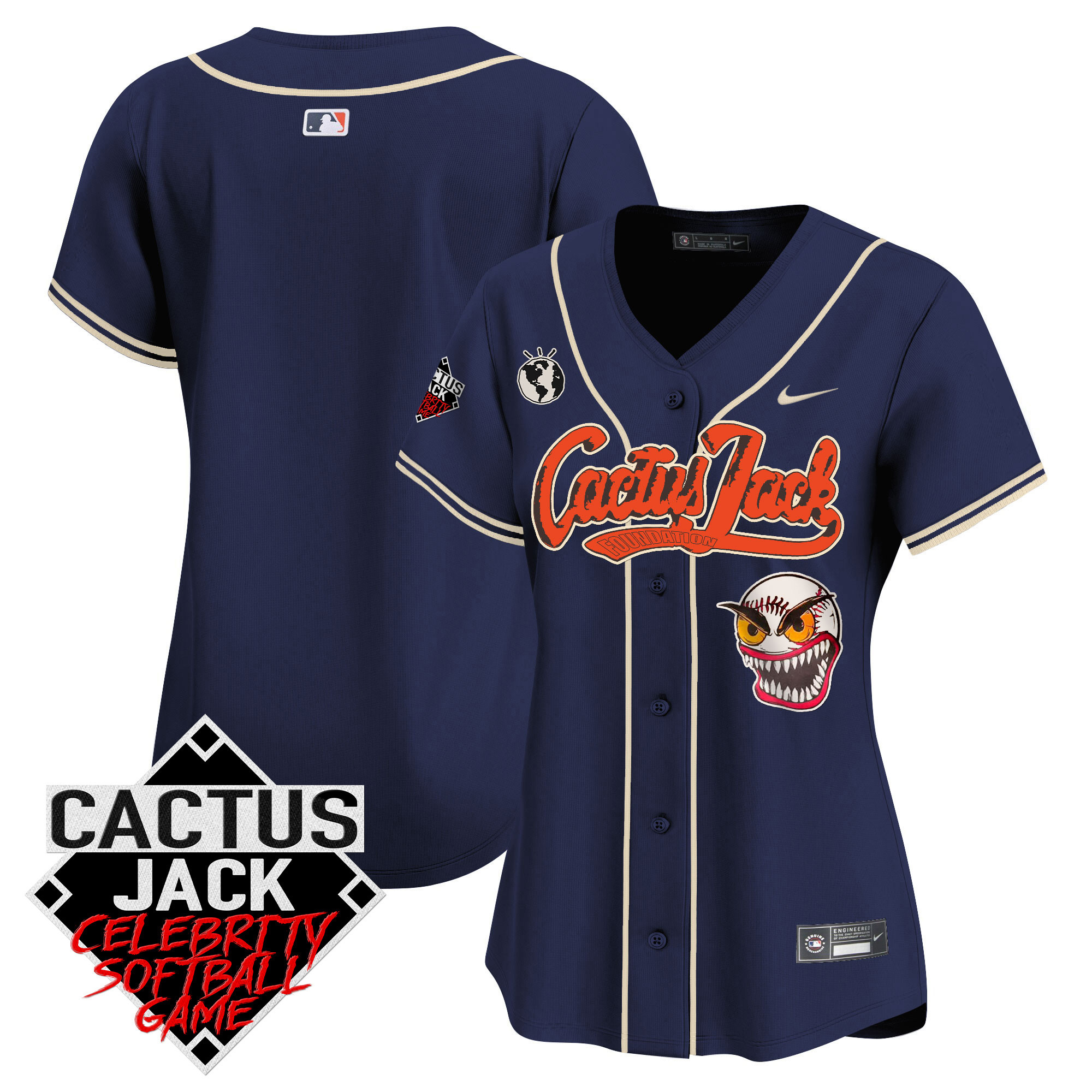 Team Women's Houston Astros Cactus Jack Celebrity Softball Game Patch Vapor Premier Limited Navy Jersey - All Stitched