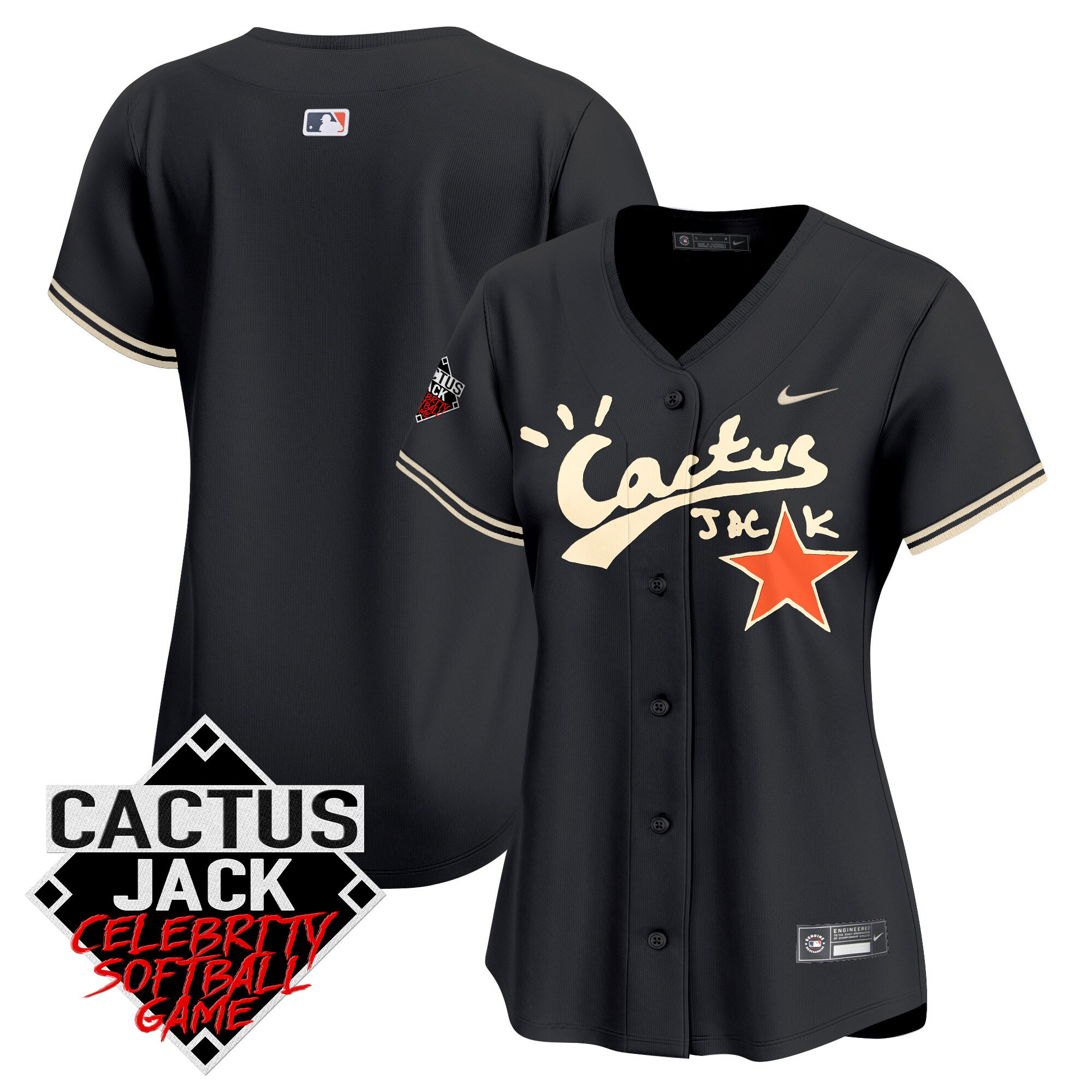 Team Women's Houston Astros Cactus Jack Celebrity Softball Game Patch Vapor Premier Limited V2 Black Jersey - All Stitched