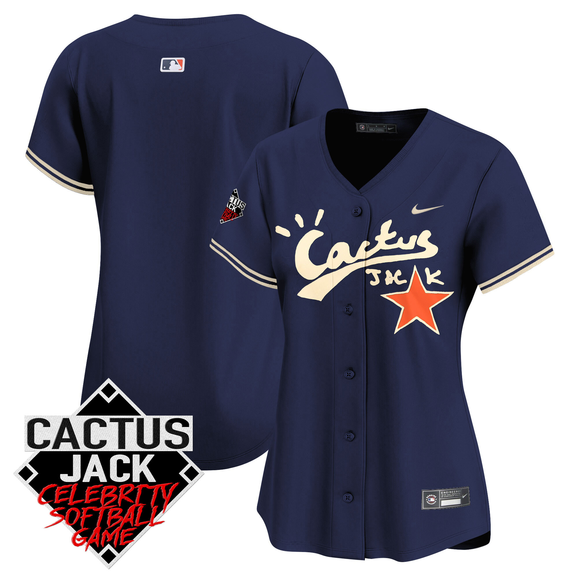 Team Women's Houston Astros Cactus Jack Celebrity Softball Game Patch Vapor Premier Limited V2 Navy Jersey - All Stitched