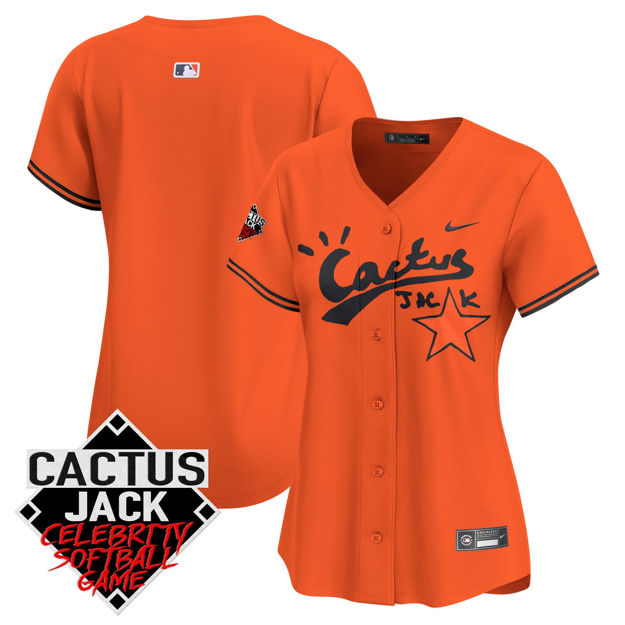 Team Women's Houston Astros Cactus Jack Celebrity Softball Game Patch Vapor Premier Limited V2 Orange Jersey - All Stitched