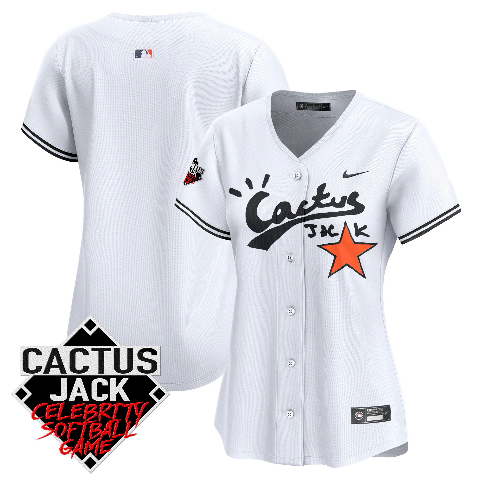 Team Women's Houston Astros Cactus Jack Celebrity Softball Game Patch Vapor Premier Limited V2 White Jersey - All Stitched
