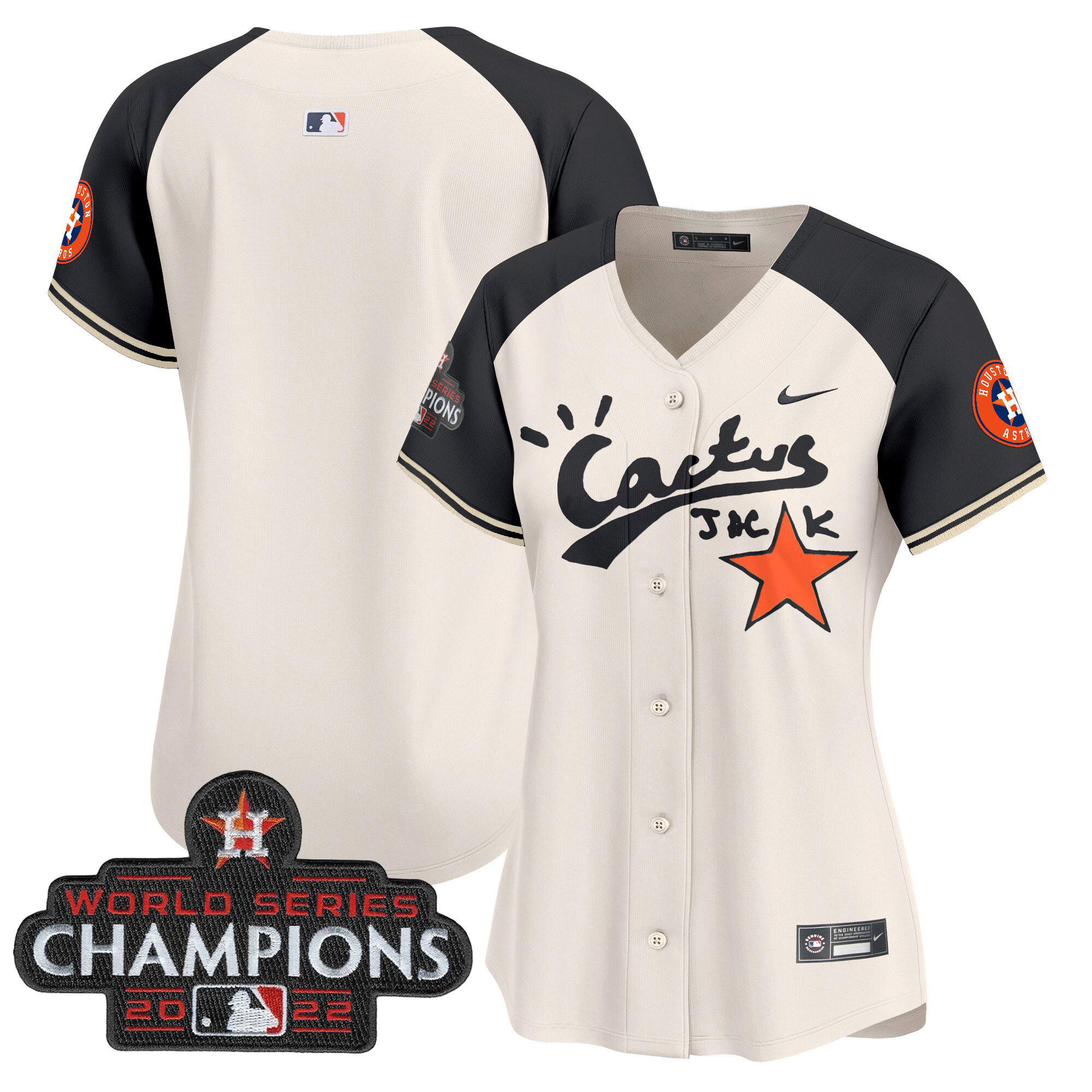 Team Women's Houston Astros Cactus Jack Champions Patch Vapor Premier Limited Cream Alternate Jersey - All Stitched