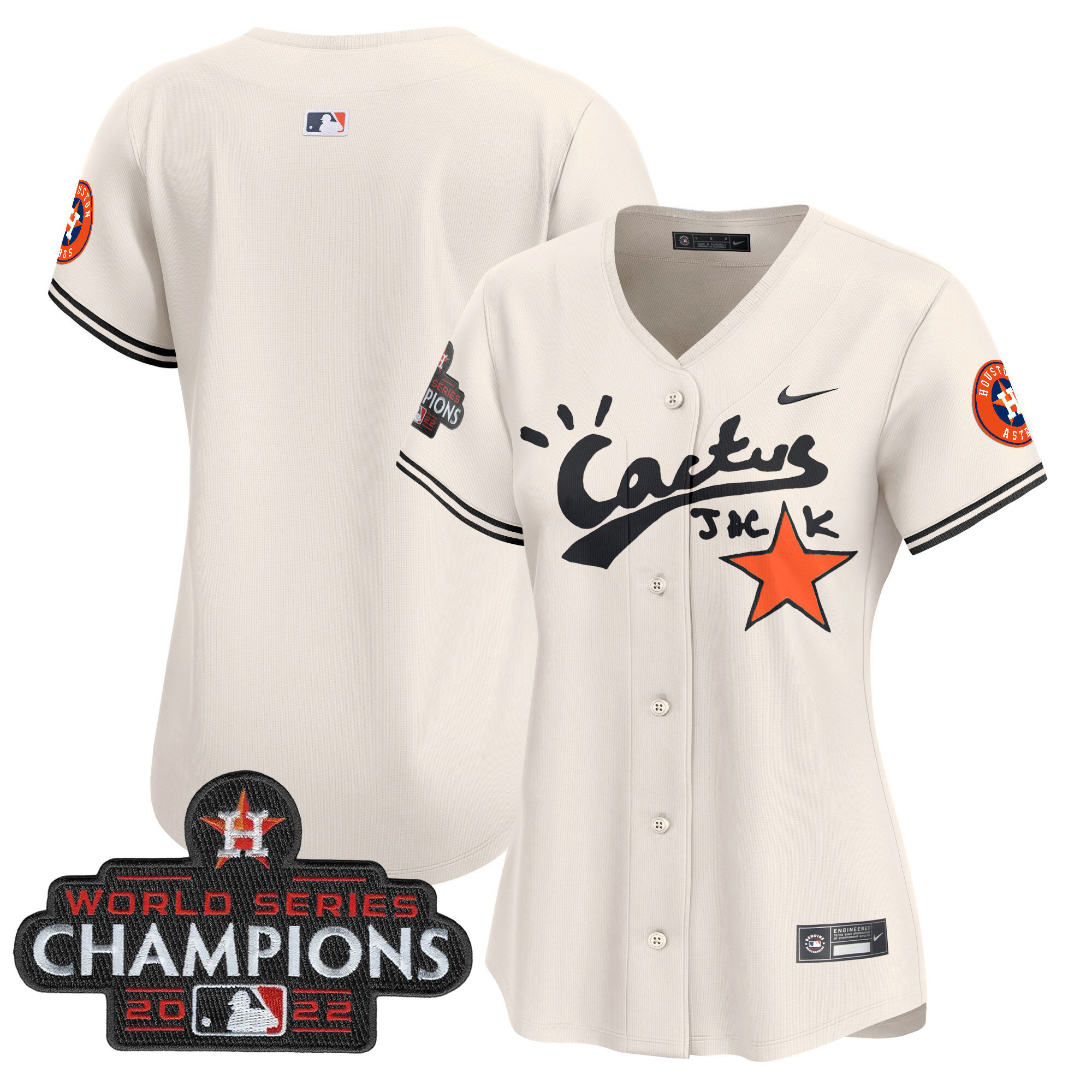Team Women's Houston Astros Cactus Jack Champions Patch Vapor Premier Limited Cream Jersey - All Stitched