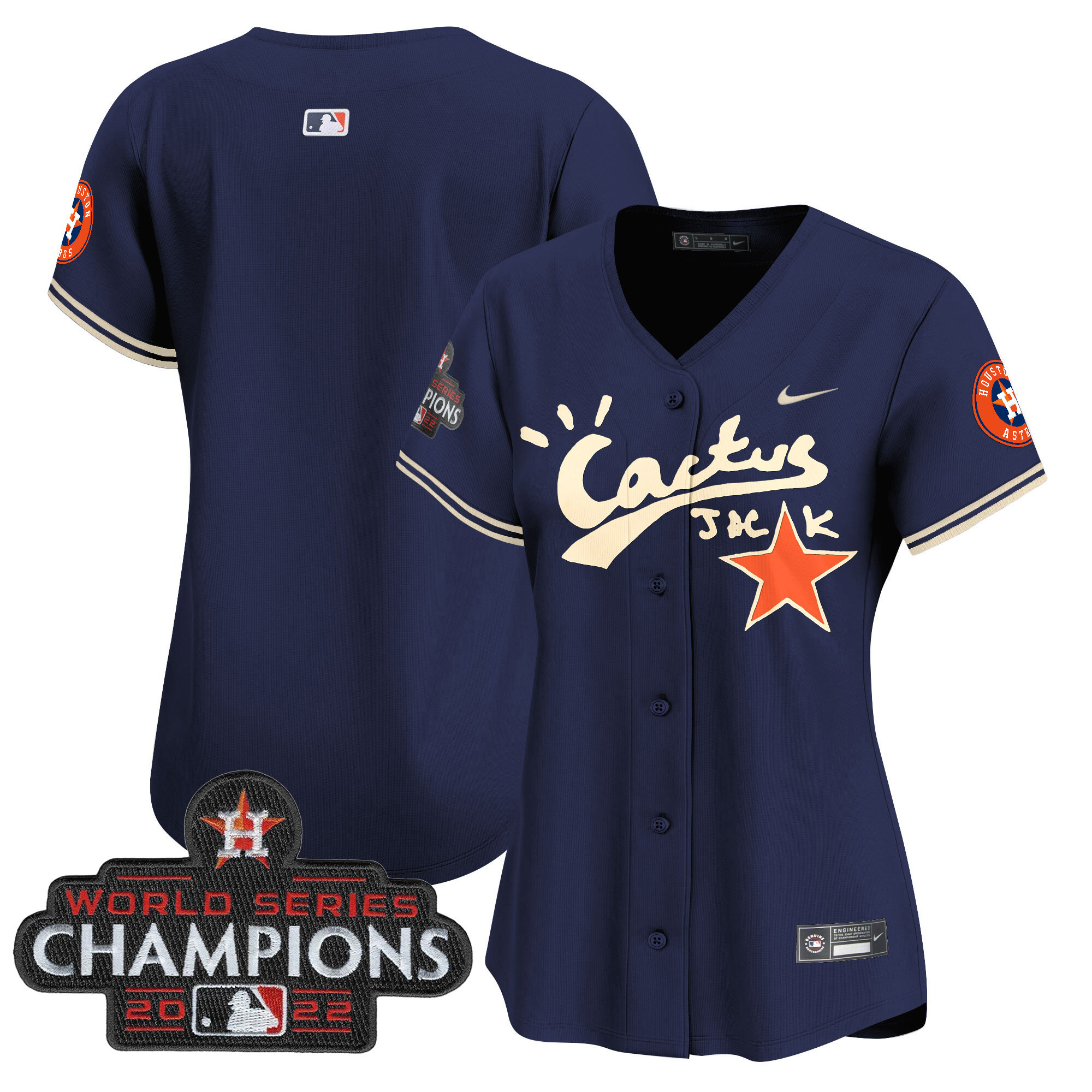 Team Women's Houston Astros Cactus Jack Champions Patch Vapor Premier Limited Navy Jersey - All Stitched
