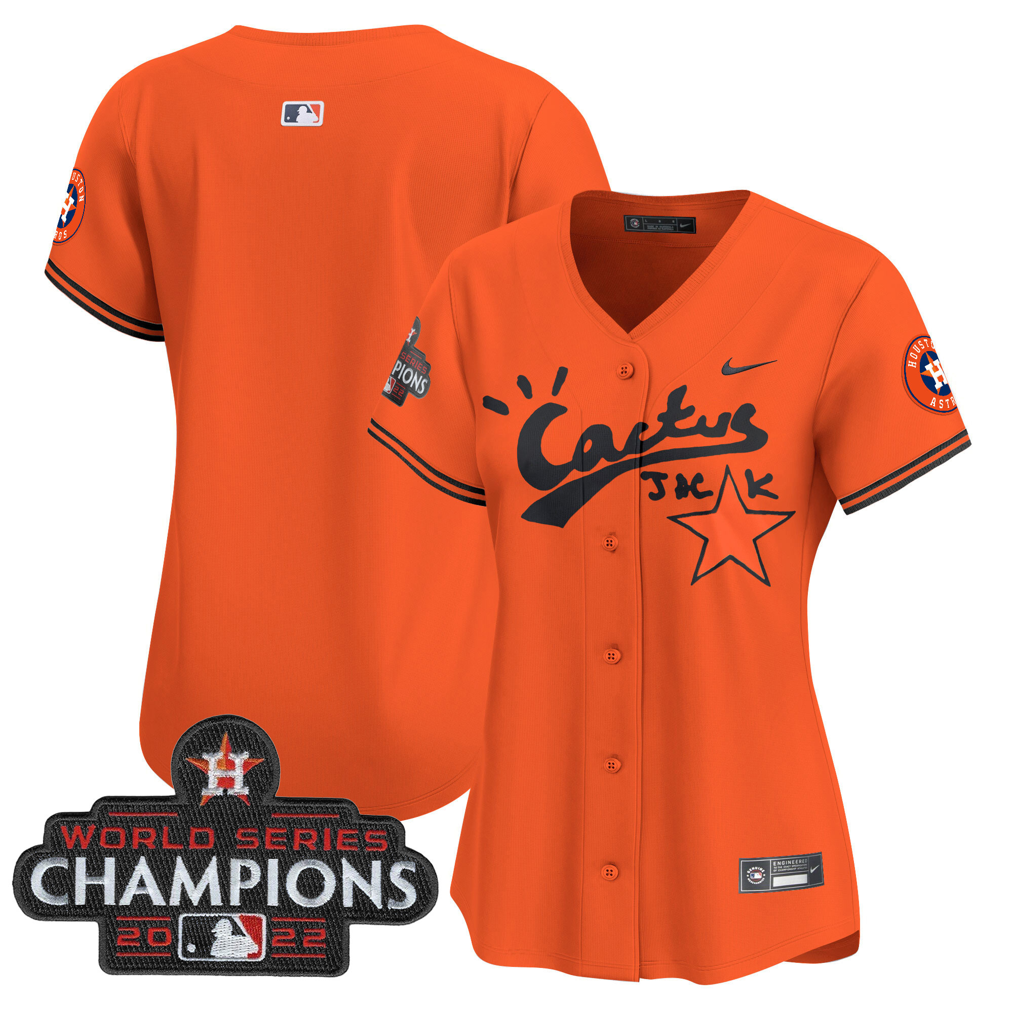 Team Women's Houston Astros Cactus Jack Champions Patch Vapor Premier Limited Orange Jersey - All Stitched