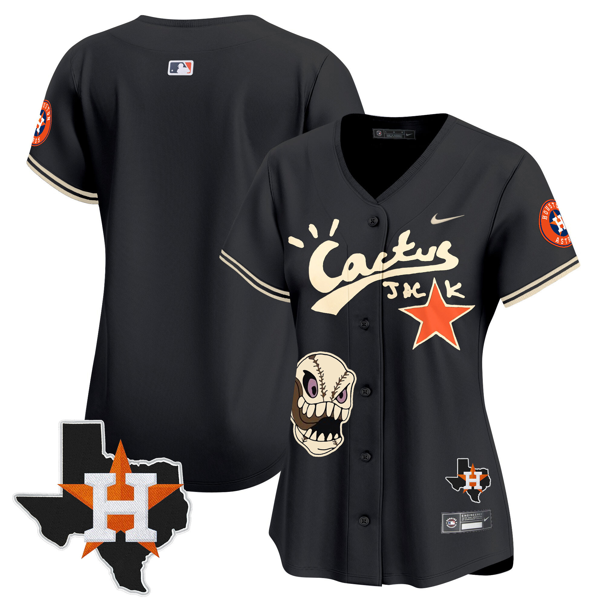 Team Women's Houston Astros Cactus Jack Patch Vapor Premier Limited Black Jersey - All Stitched