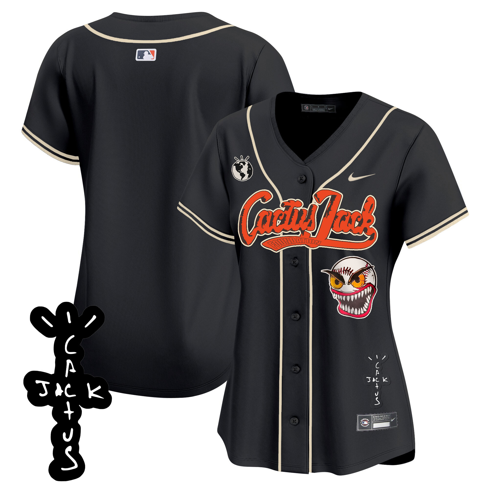 Team Women's Houston Astros Cactus Jack Patch Vapor Premier Limited Black Jersey - All Stitched