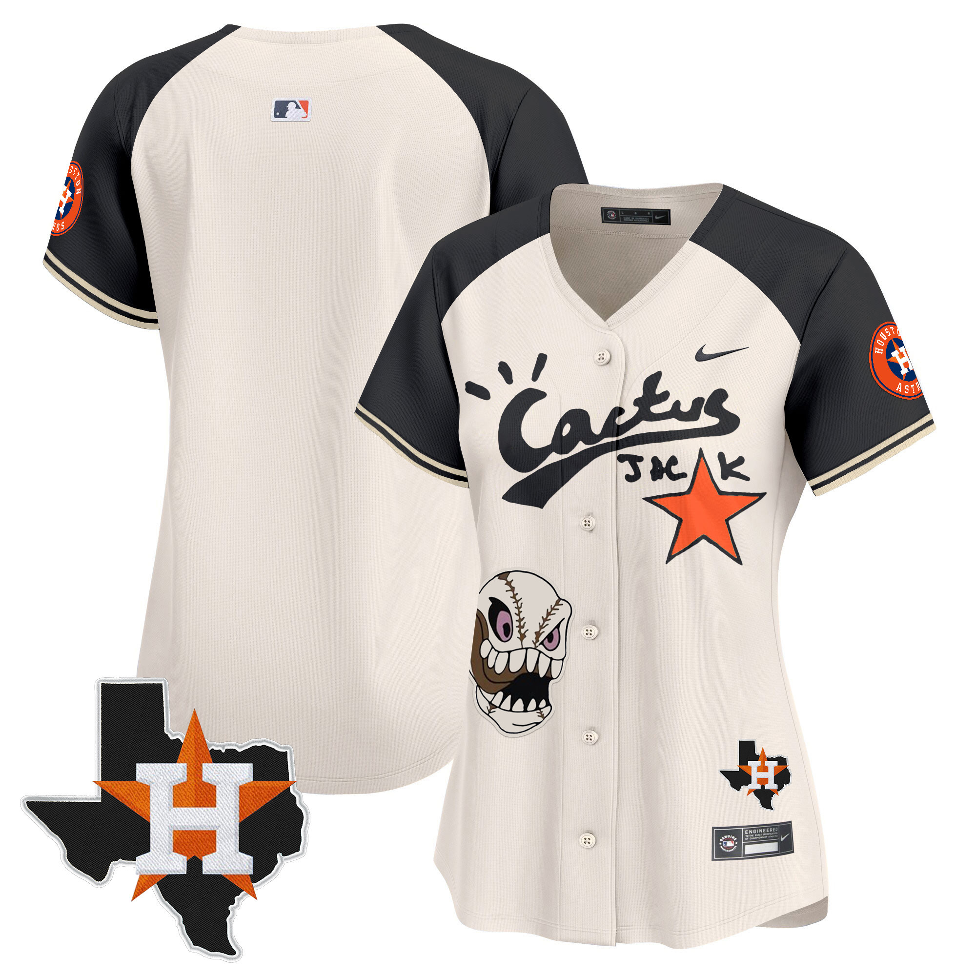 Team Women's Houston Astros Cactus Jack Patch Vapor Premier Limited Cream Alternate Jersey - All Stitched