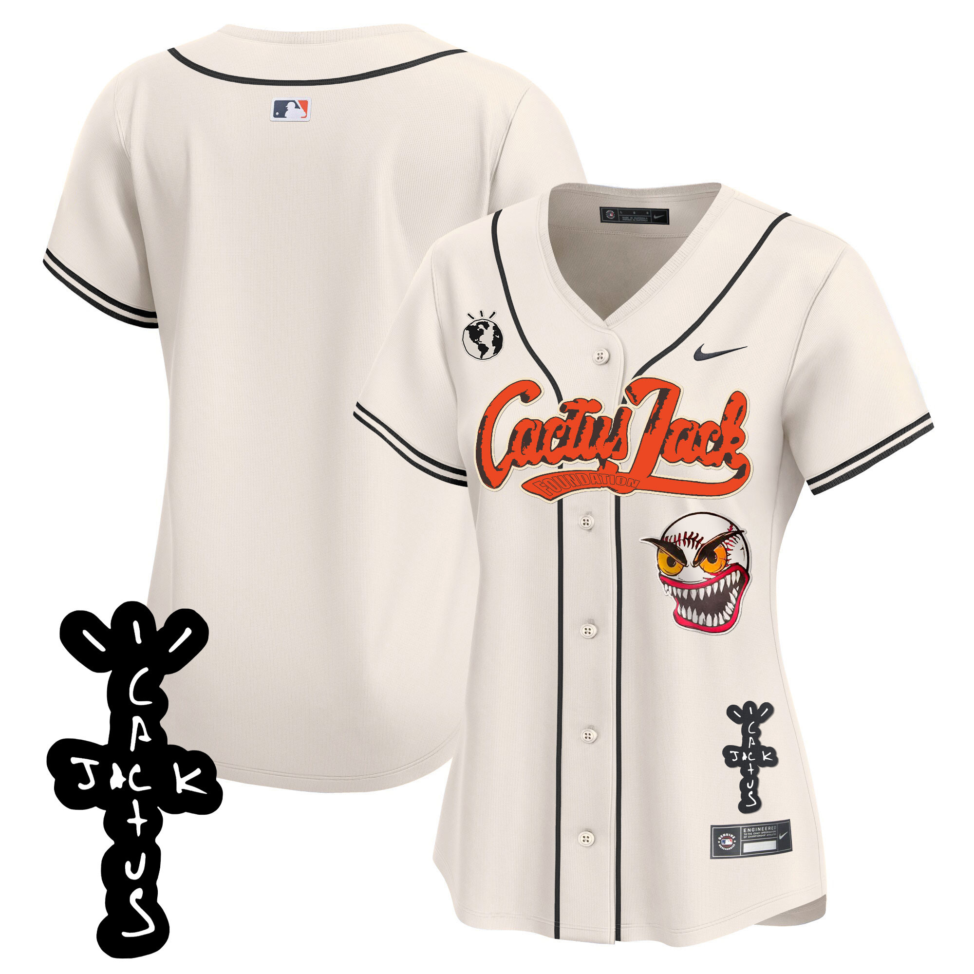 Team Women's Houston Astros Cactus Jack Patch Vapor Premier Limited Cream Jersey - All Stitched