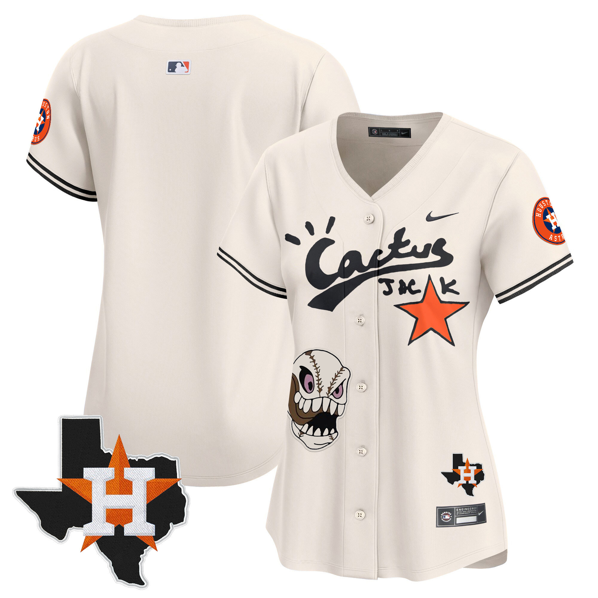 Team Women's Houston Astros Cactus Jack Patch Vapor Premier Limited Cream Jersey - All Stitched
