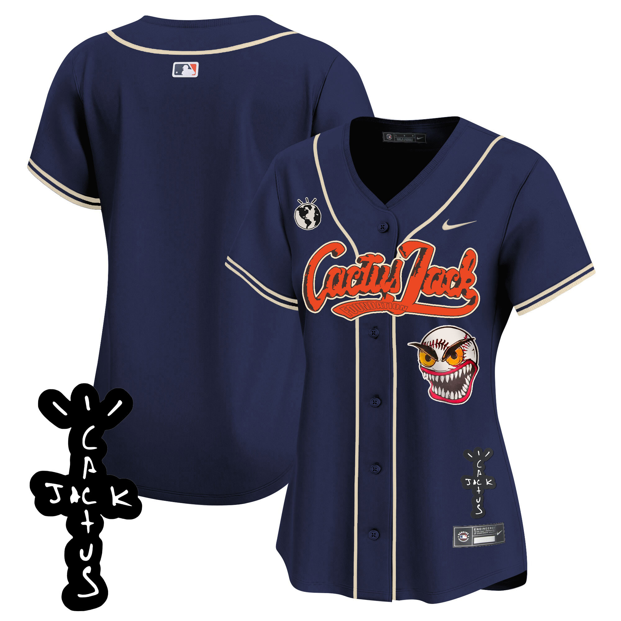 Team Women's Houston Astros Cactus Jack Patch Vapor Premier Limited Navy Jersey - All Stitched