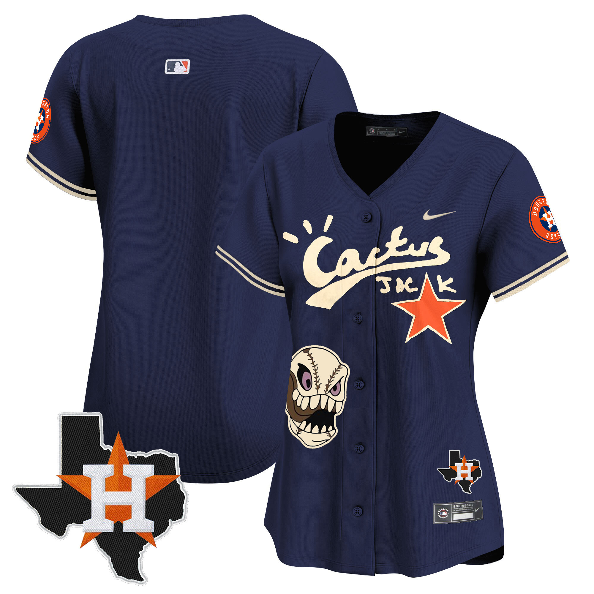 Team Women's Houston Astros Cactus Jack Patch Vapor Premier Limited Navy Jersey - All Stitched