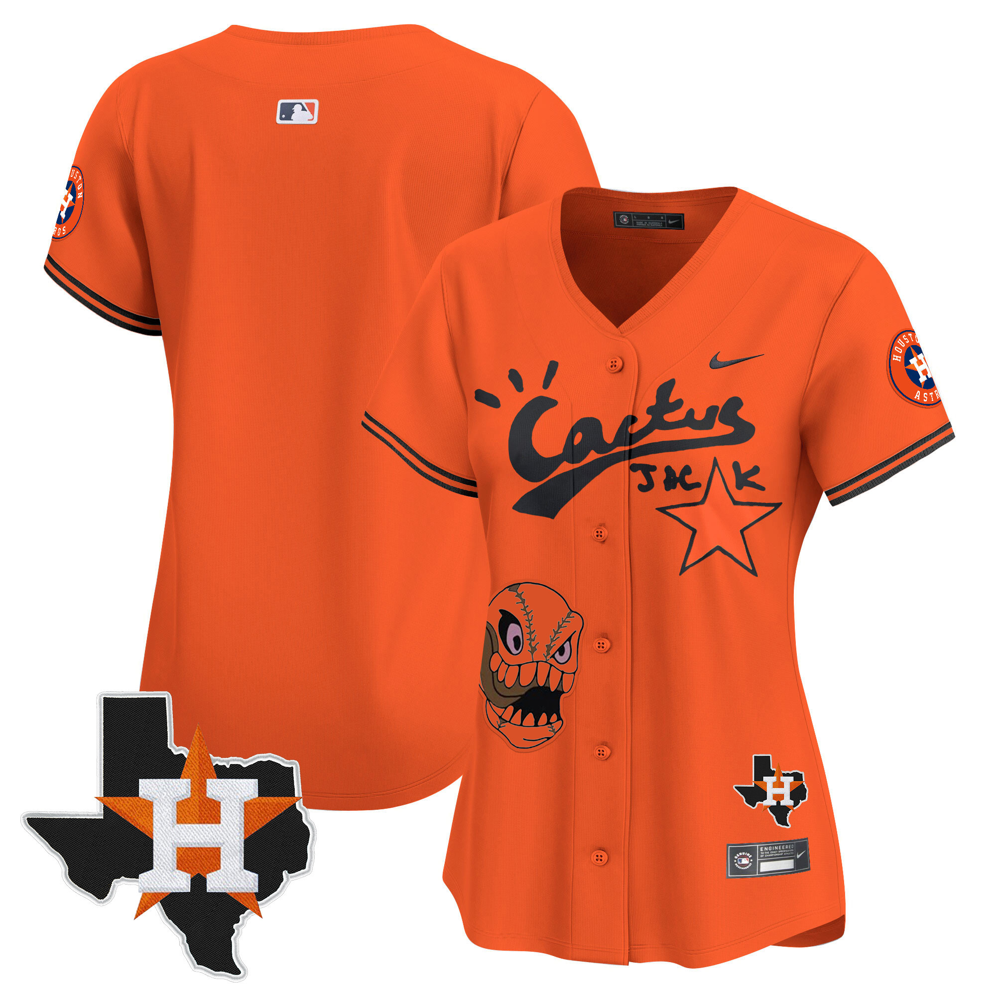 Team Women's Houston Astros Cactus Jack Patch Vapor Premier Limited Orange Jersey - All Stitched
