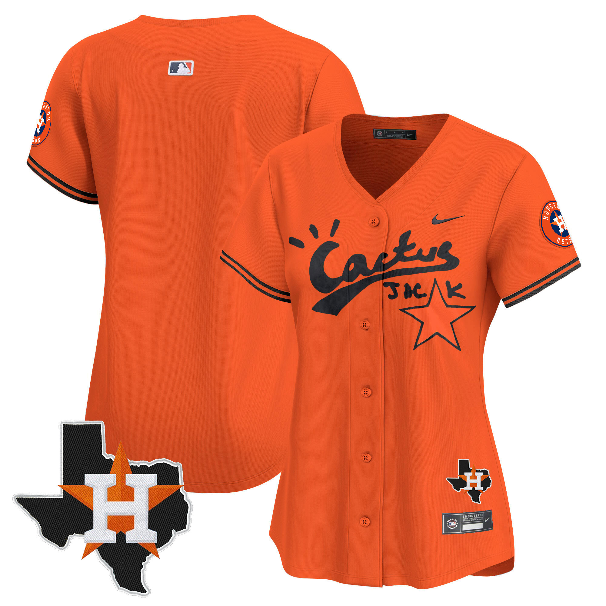 Team Women's Houston Astros Cactus Jack Patch Vapor Premier Limited V10 Orange Jersey - All Stitched