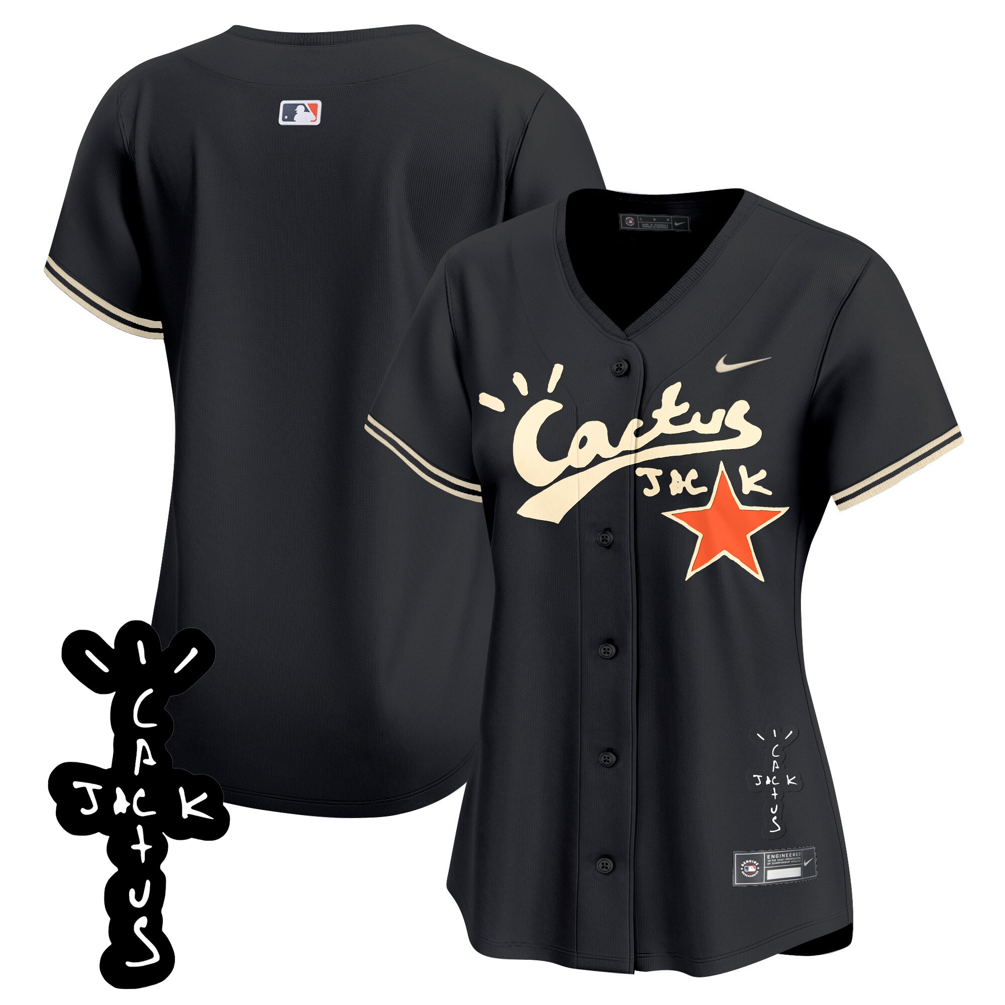 Team Women's Houston Astros Cactus Jack Patch Vapor Premier Limited V2 Black Jersey - All Stitched