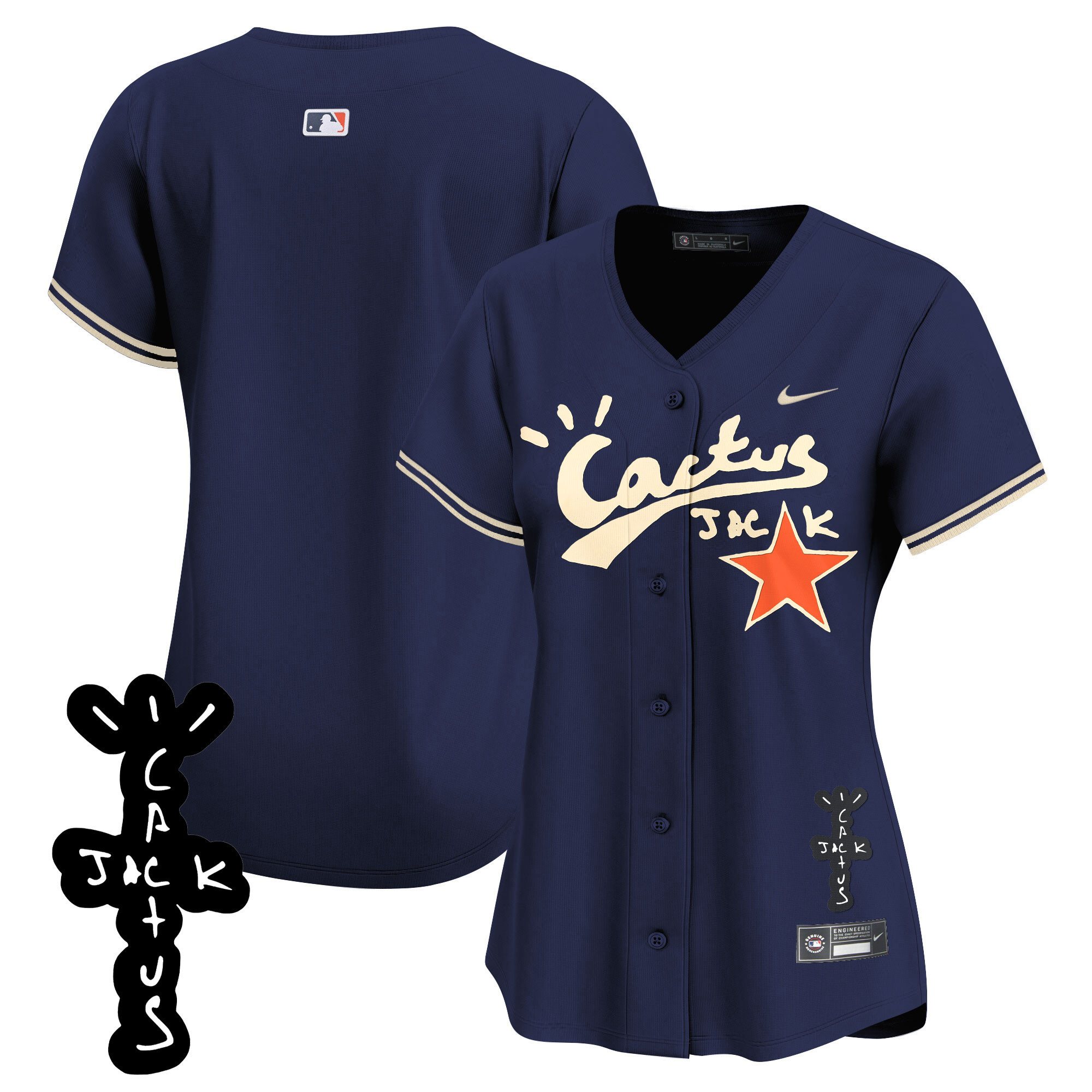 Team Women's Houston Astros Cactus Jack Patch Vapor Premier Limited V2 Navy Jersey - All Stitched