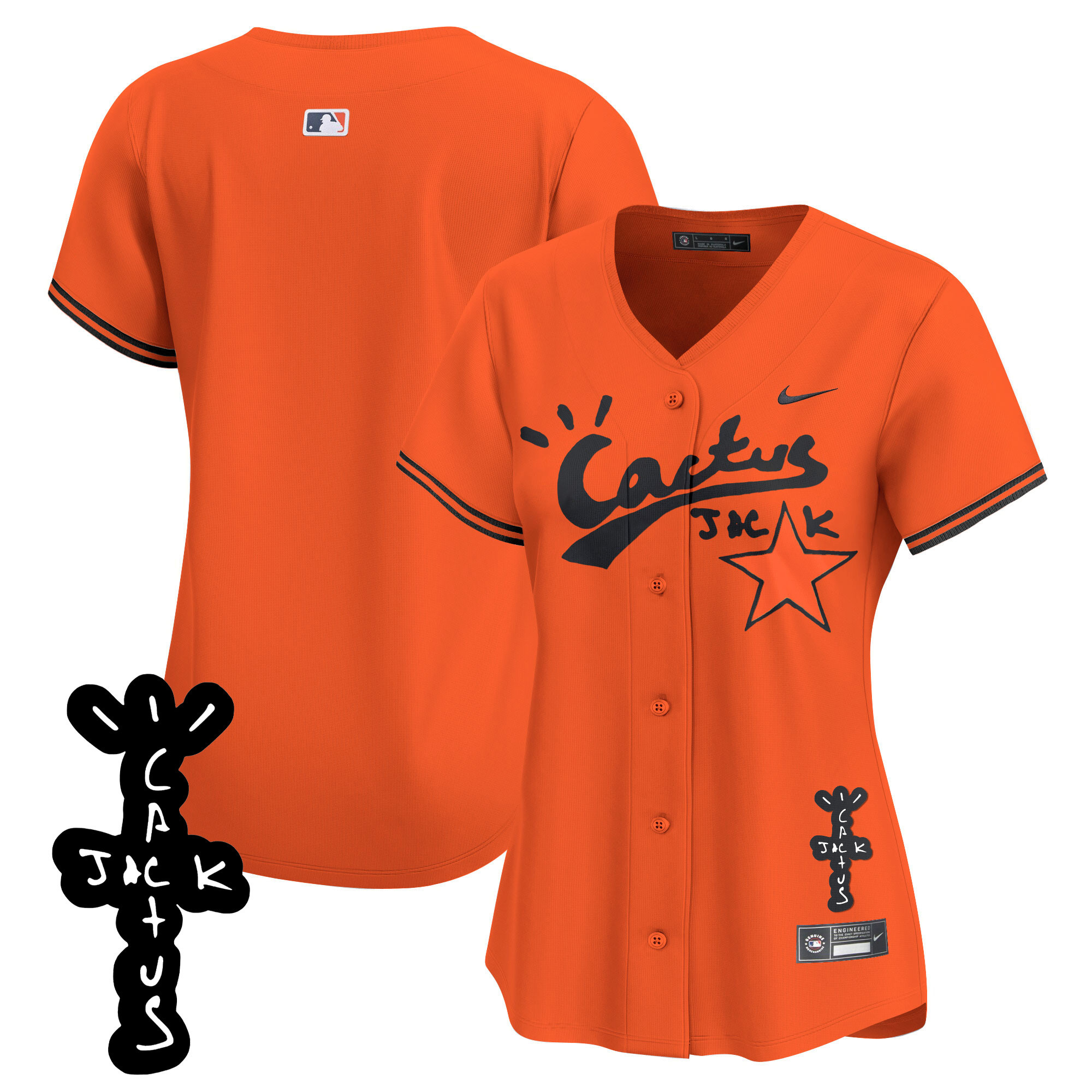 Team Women's Houston Astros Cactus Jack Patch Vapor Premier Limited V2 Orange Jersey - All Stitched