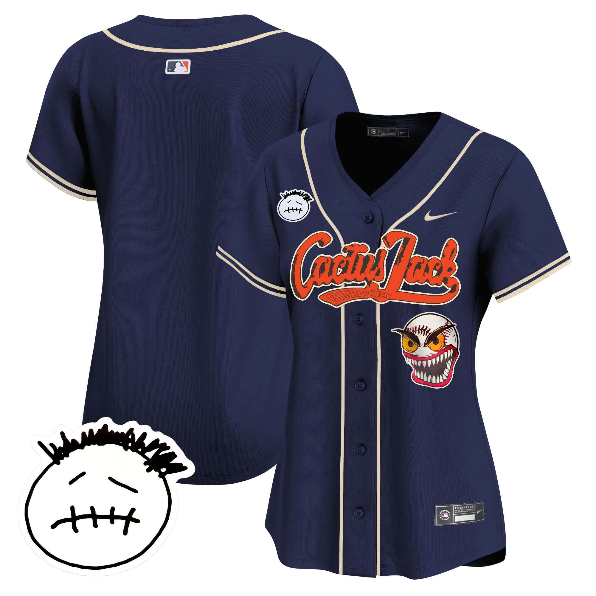 Team Women's Houston Astros Cactus Jack Patch Vapor Premier Limited V3 Navy Jersey - All Stitched