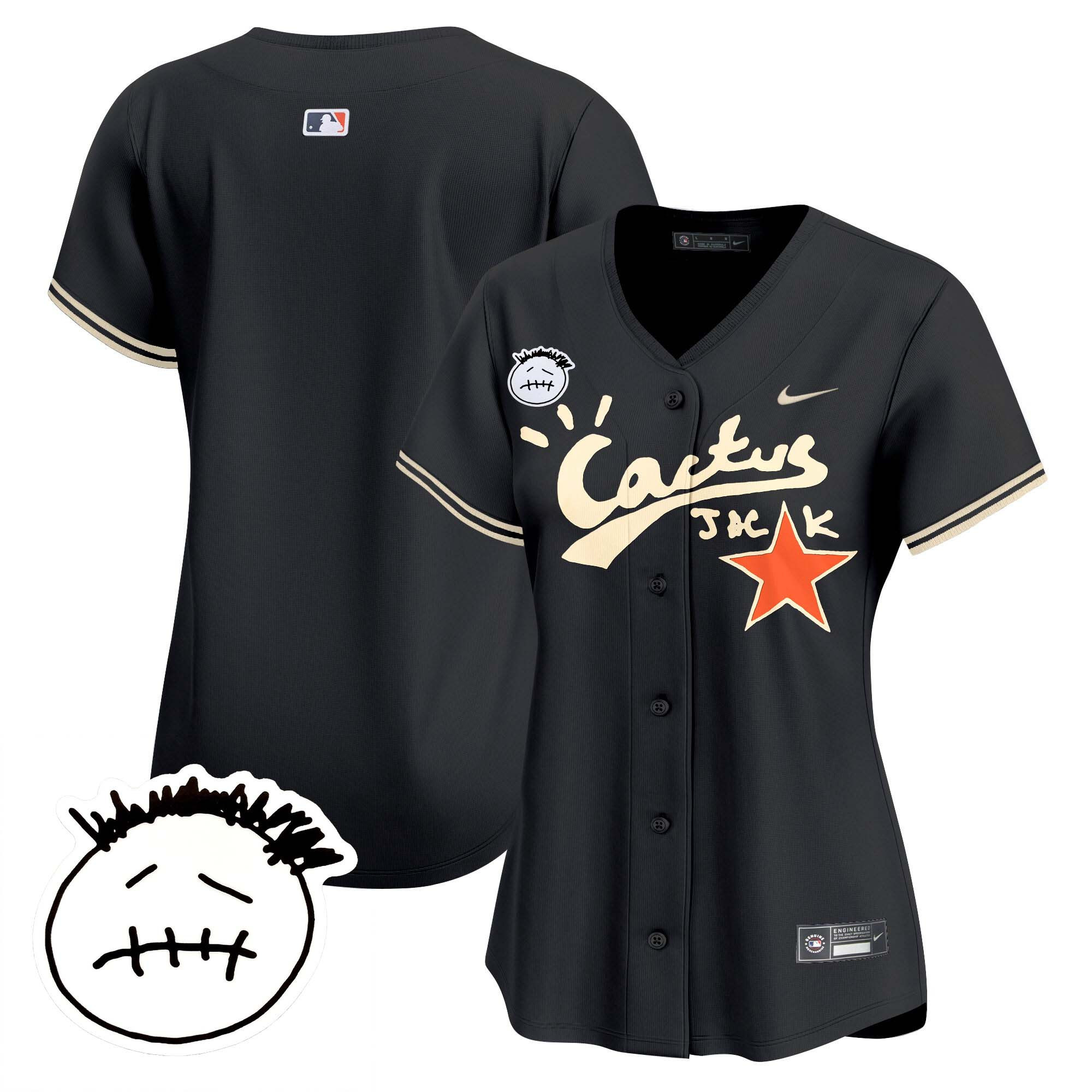 Team Women's Houston Astros Cactus Jack Patch Vapor Premier Limited V4 Black Jersey - All Stitched