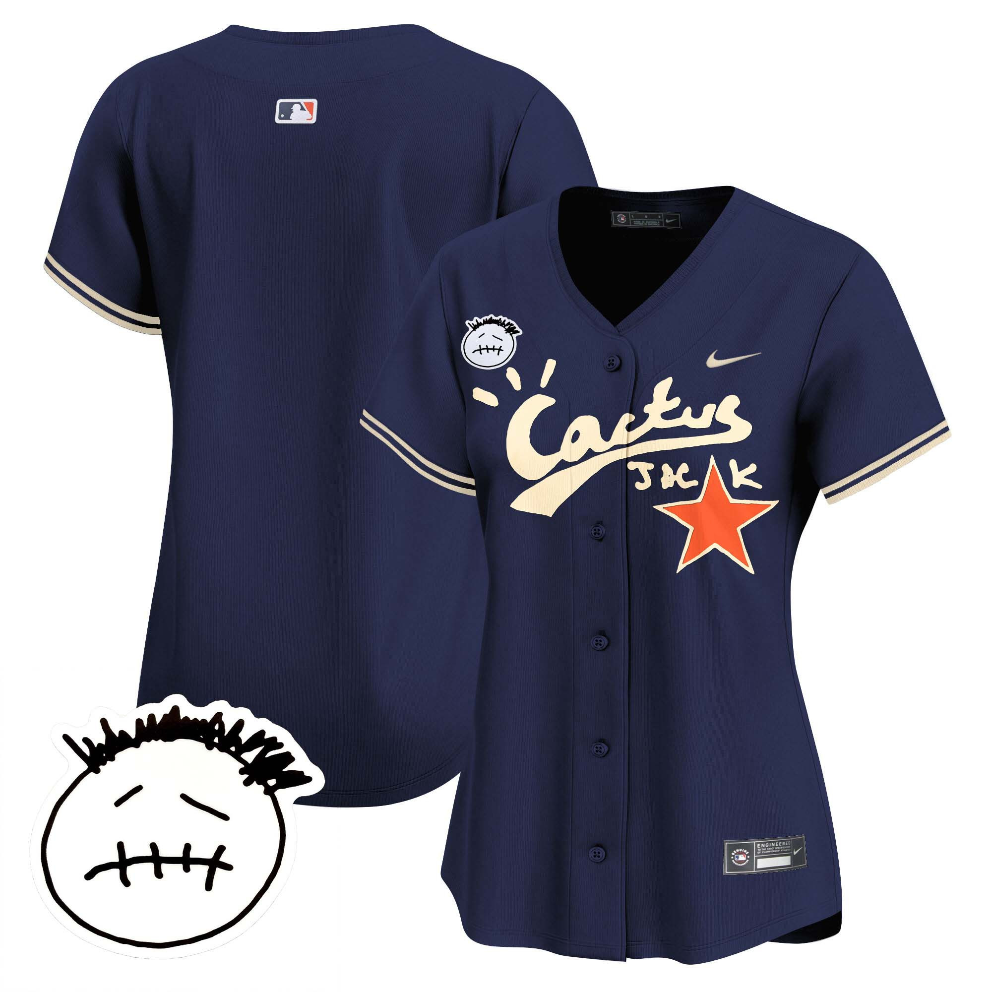 Team Women's Houston Astros Cactus Jack Patch Vapor Premier Limited V4 Navy Jersey - All Stitched