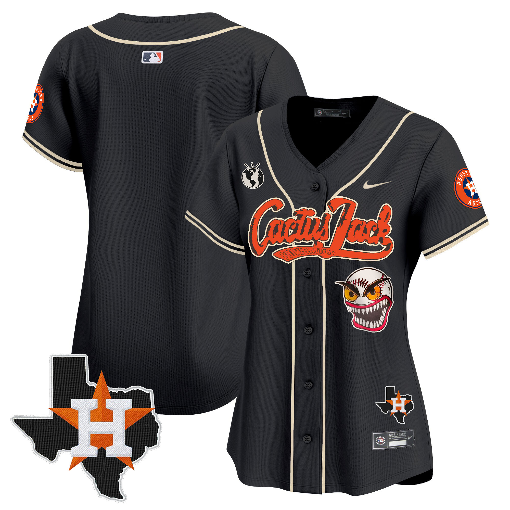 Team Women's Houston Astros Cactus Jack Patch Vapor Premier Limited V6 Black Jersey - All Stitched
