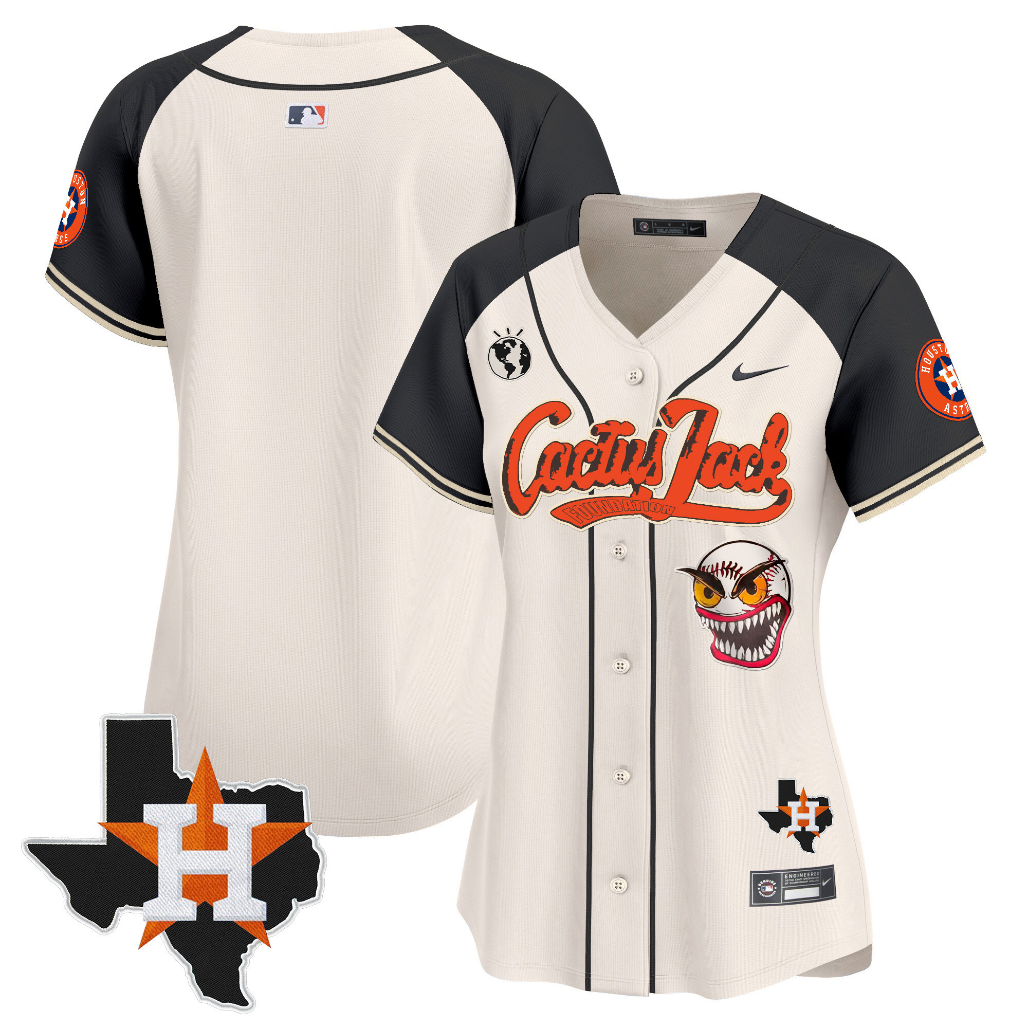 Team Women's Houston Astros Cactus Jack Patch Vapor Premier Limited V6 Cream Alternate Jersey - All Stitched