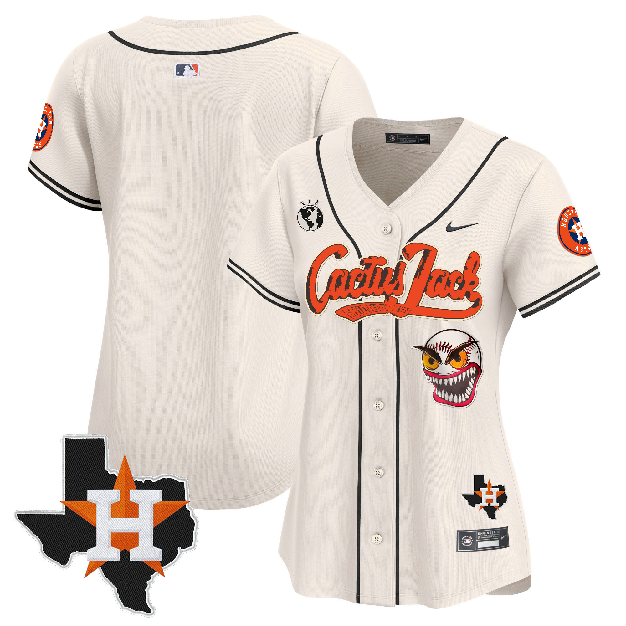 Team Women's Houston Astros Cactus Jack Patch Vapor Premier Limited V6 Cream Jersey - All Stitched