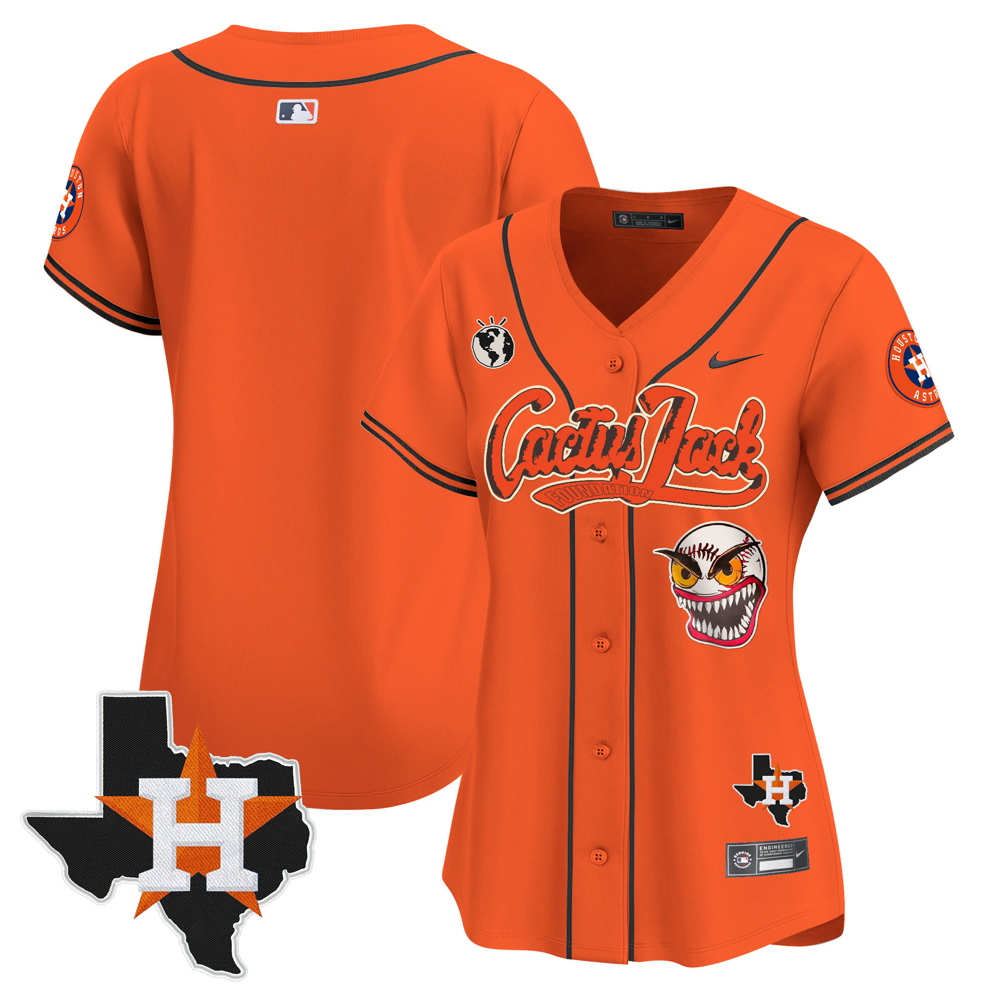 Team Women's Houston Astros Cactus Jack Patch Vapor Premier Limited V6 Orange Jersey - All Stitched