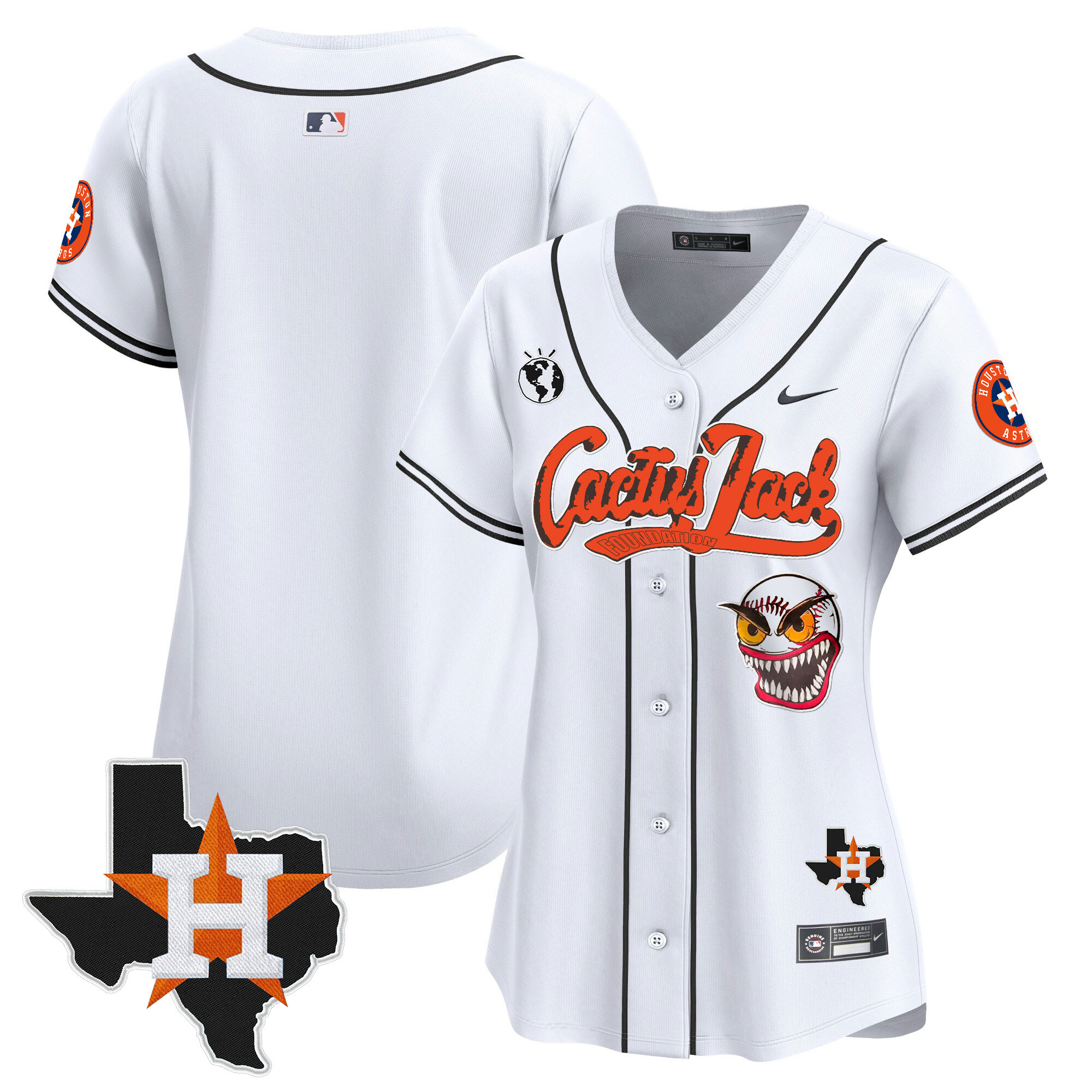 Team Women's Houston Astros Cactus Jack Patch Vapor Premier Limited V6 White Jersey - All Stitched