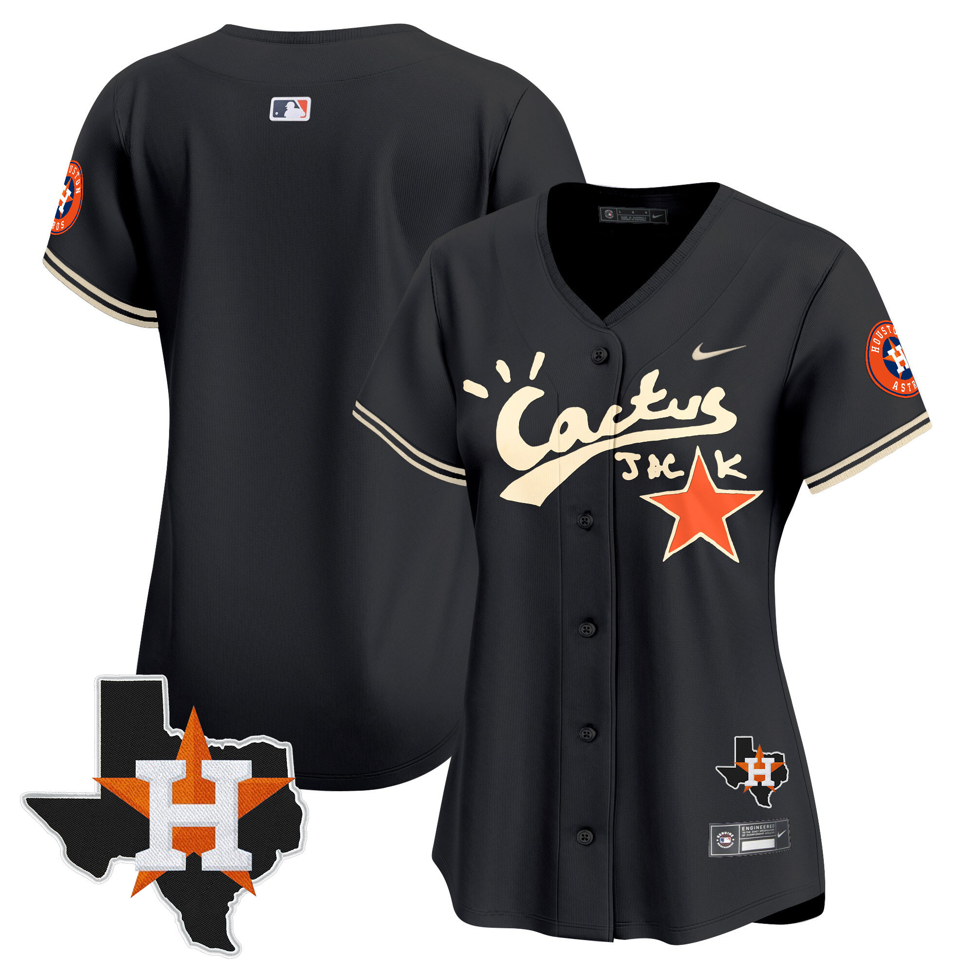 Team Women's Houston Astros Cactus Jack Patch Vapor Premier Limited V7 Black Jersey - All Stitched