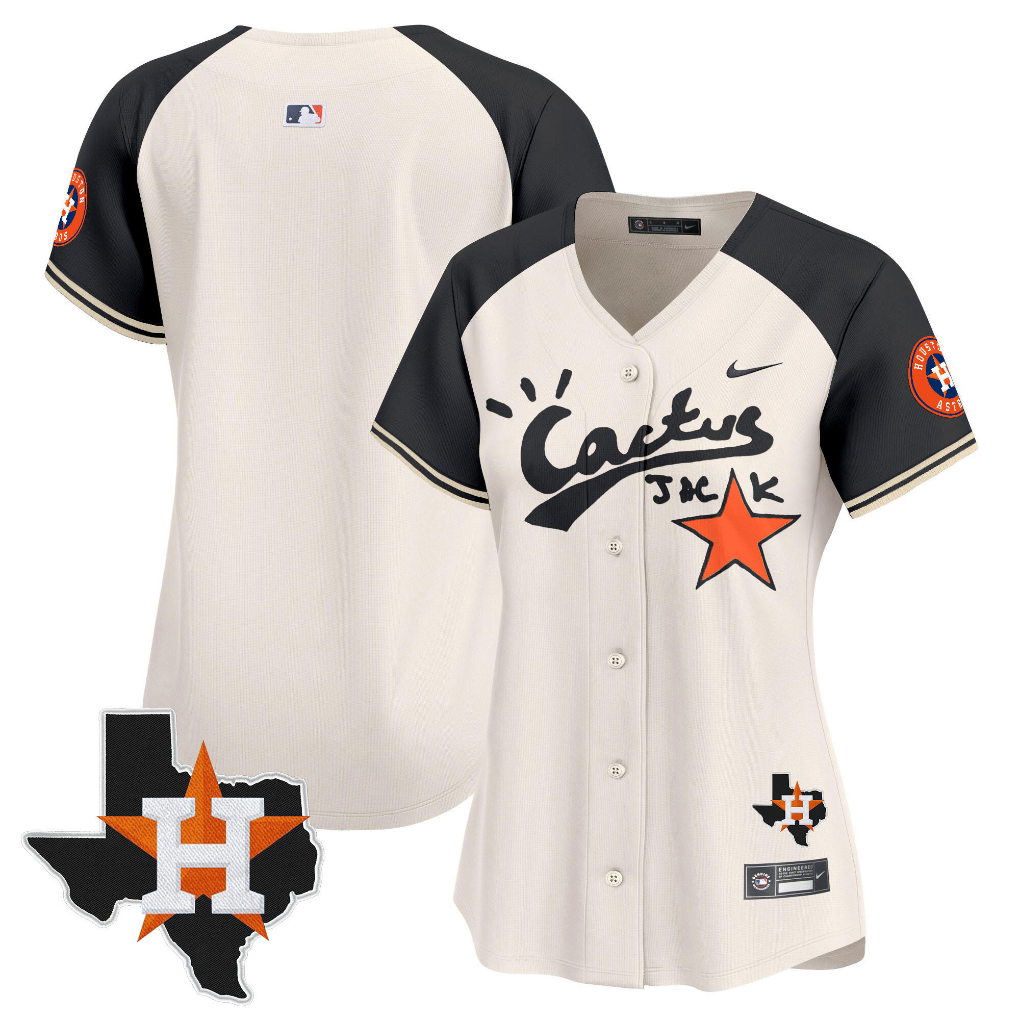 Team Women's Houston Astros Cactus Jack Patch Vapor Premier Limited V7 Cream Alternate Jersey - All Stitched