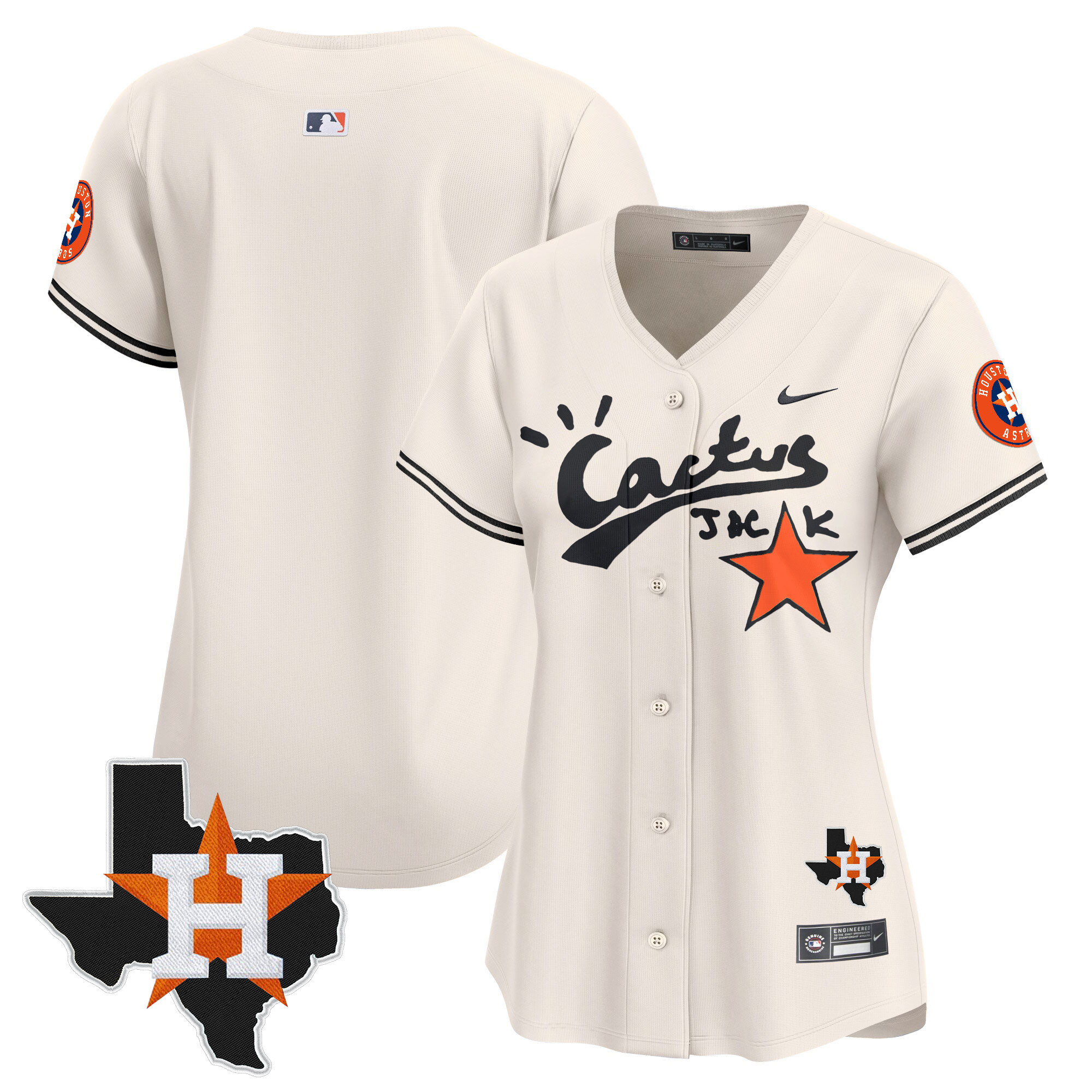 Team Women's Houston Astros Cactus Jack Patch Vapor Premier Limited V7 Cream Jersey - All Stitched