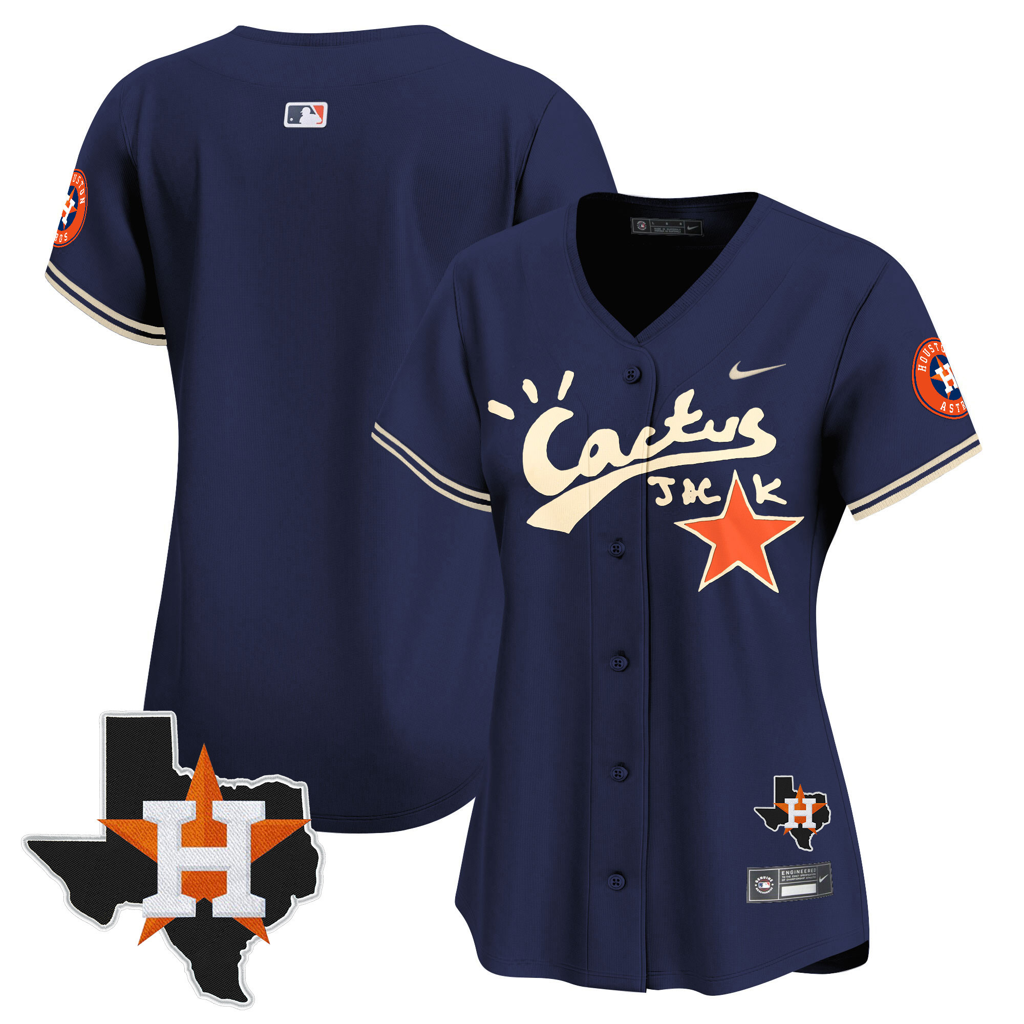 Team Women's Houston Astros Cactus Jack Patch Vapor Premier Limited V7 Navy Jersey - All Stitched
