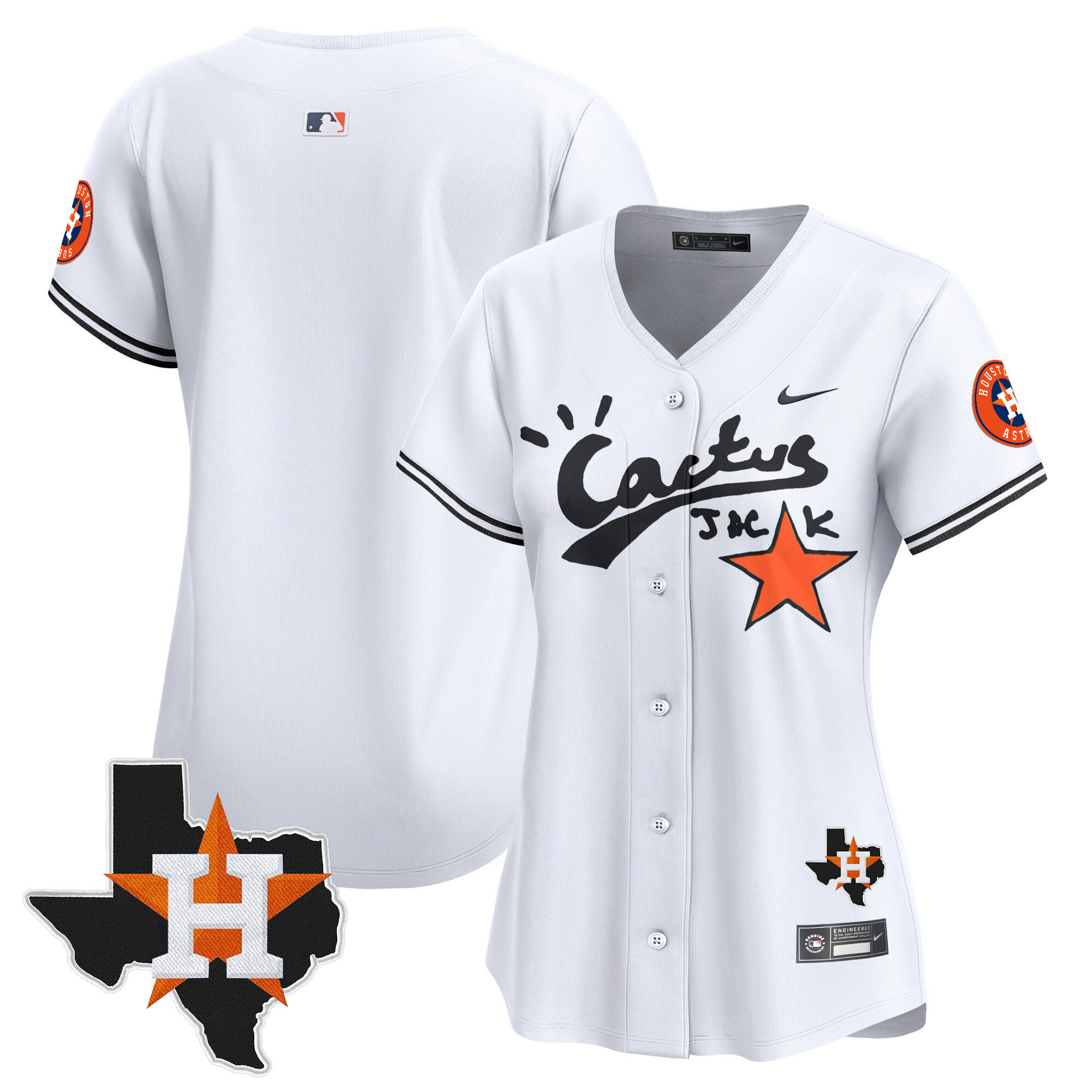 Team Women's Houston Astros Cactus Jack Patch Vapor Premier Limited V7 White Jersey - All Stitched
