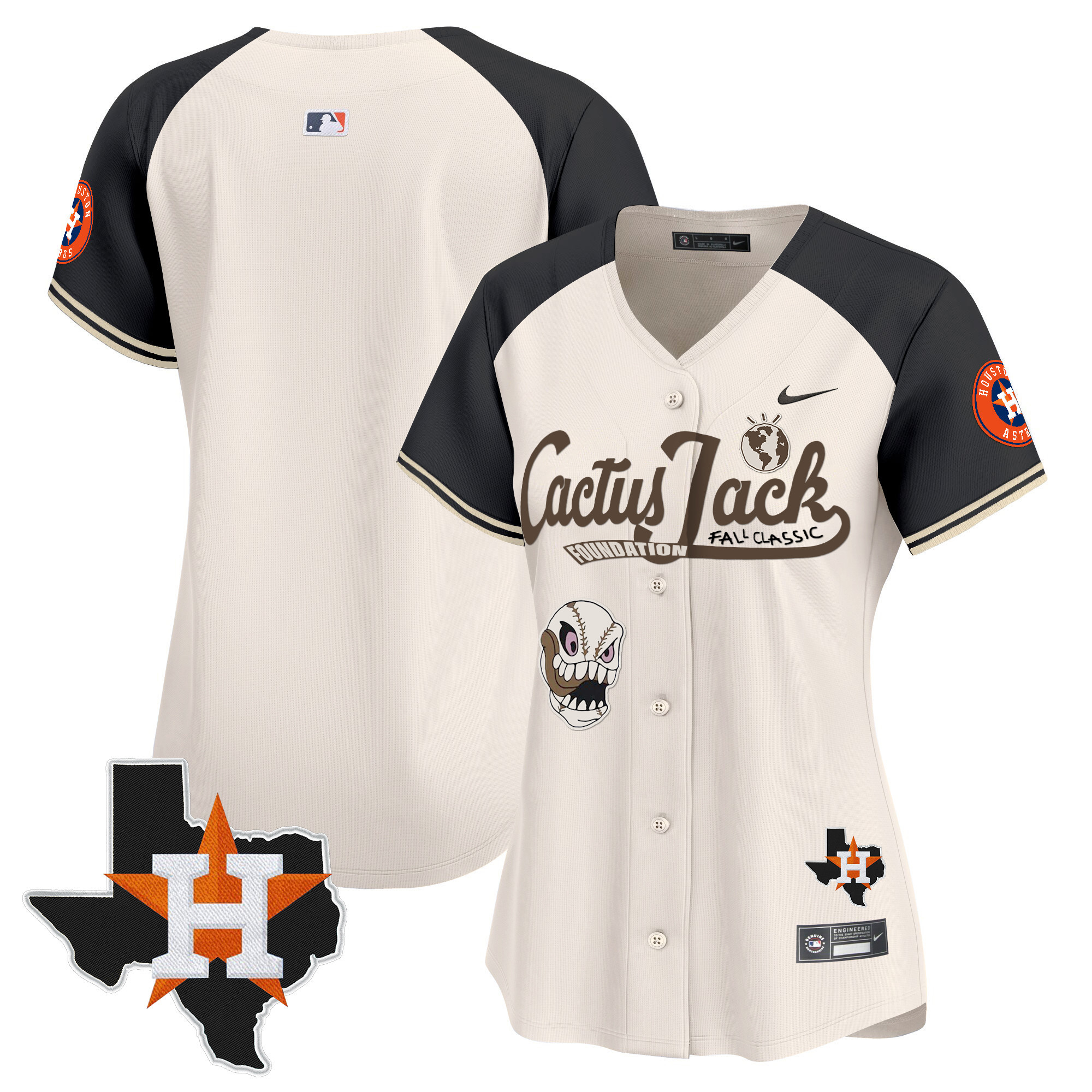 Team Women's Houston Astros Cactus Jack Patch Vapor Premier Limited V8 Cream Alternate Jersey - All Stitched