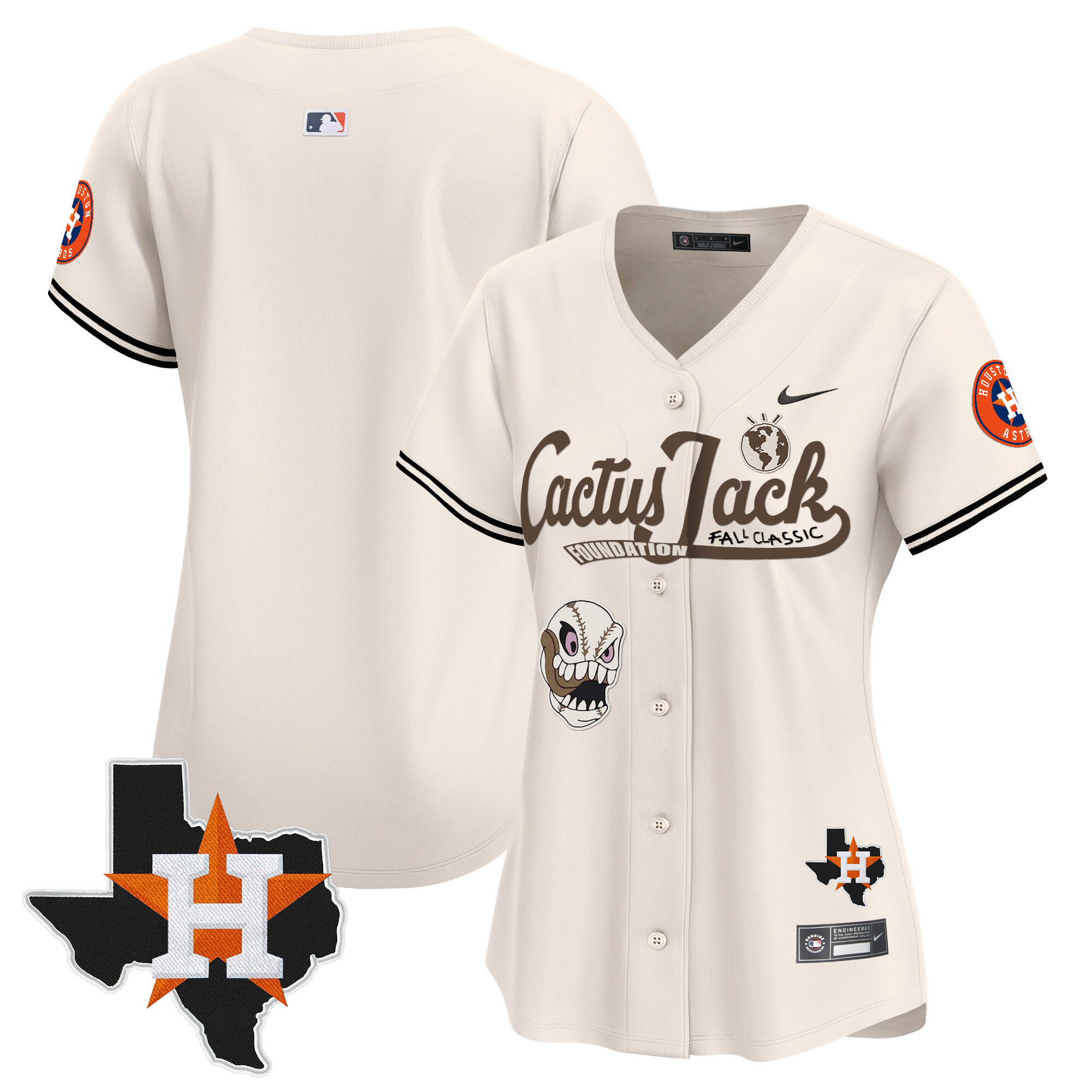 Team Women's Houston Astros Cactus Jack Patch Vapor Premier Limited V8 Cream Jersey - All Stitched