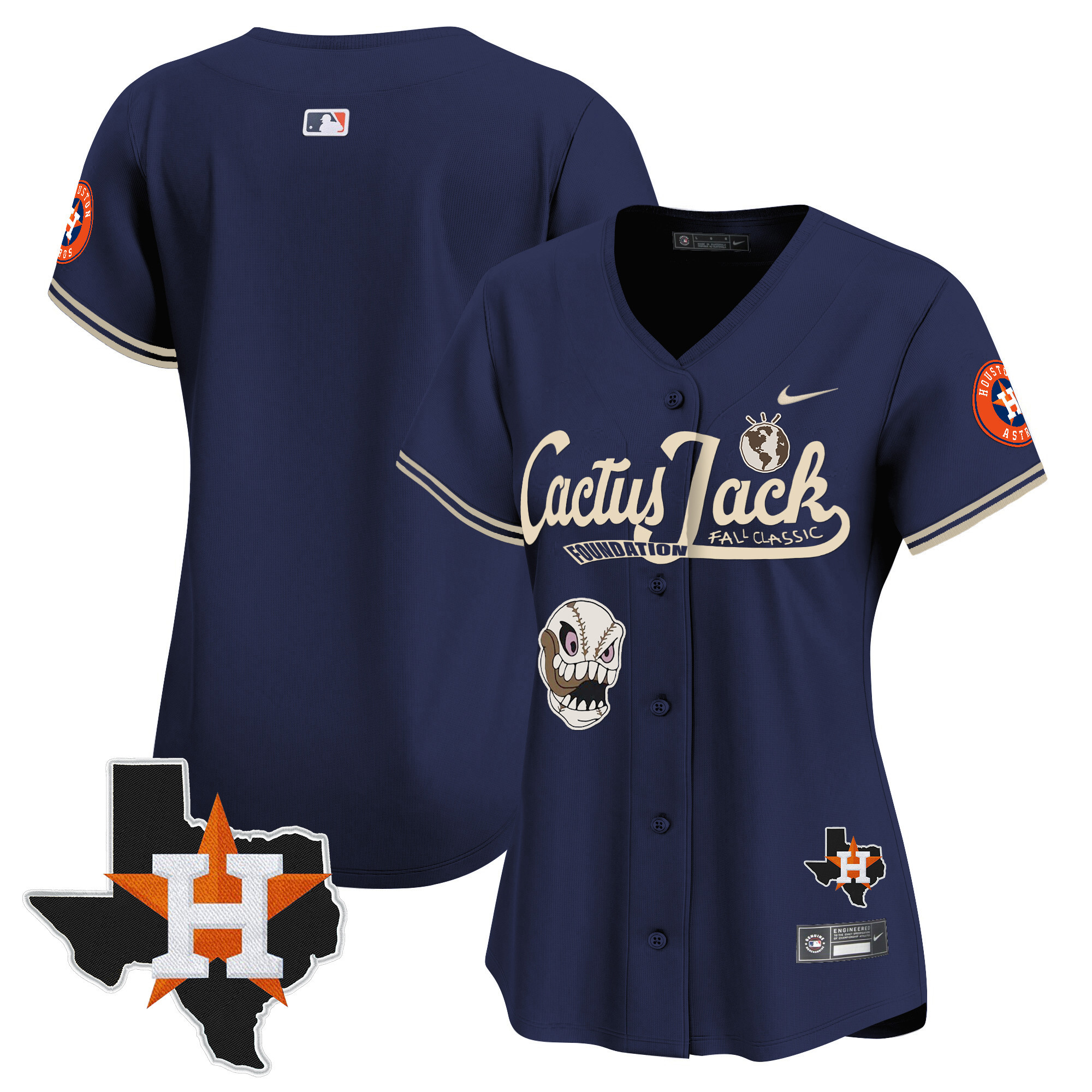 Team Women's Houston Astros Cactus Jack Patch Vapor Premier Limited V8 Navy Jersey - All Stitched