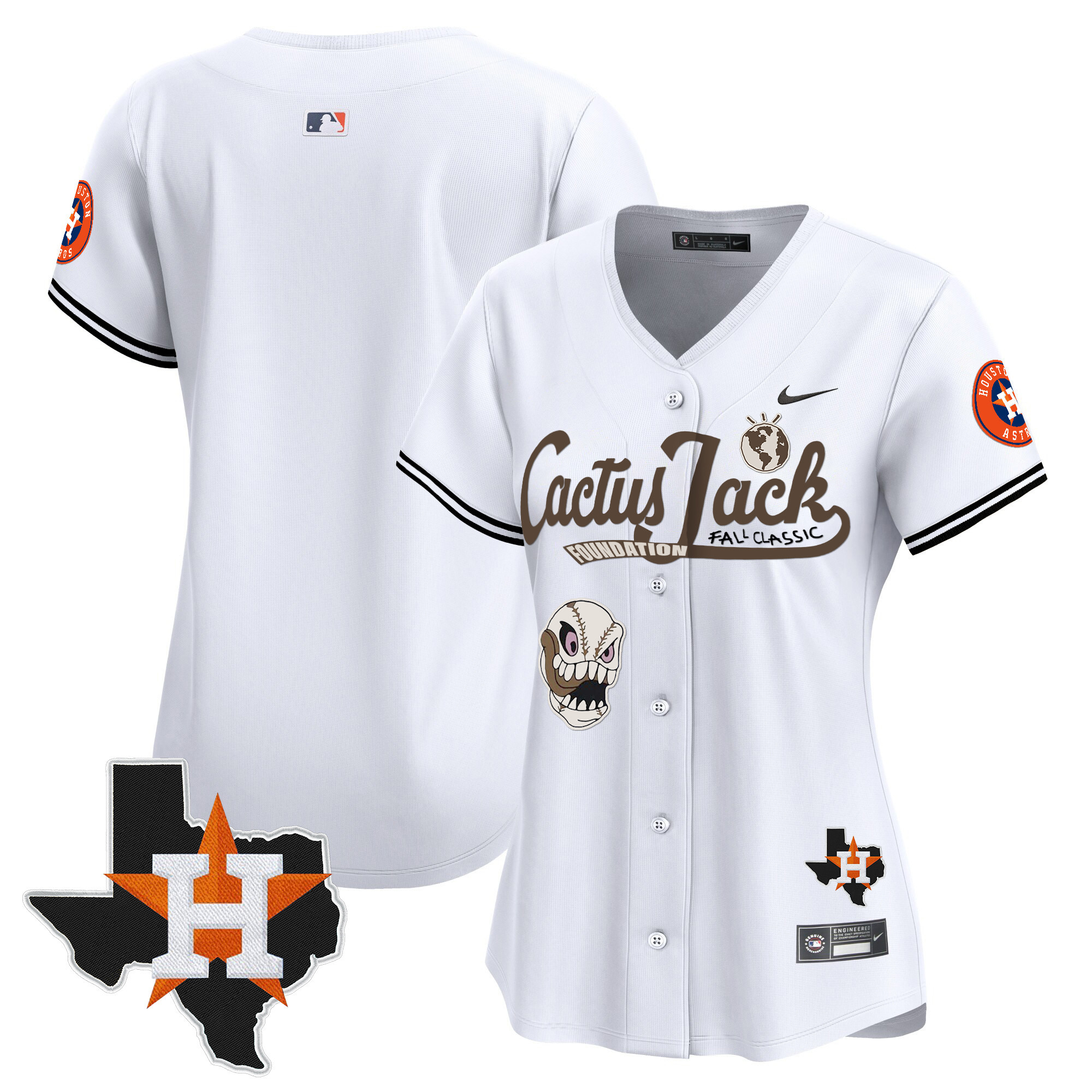 Team Women's Houston Astros Cactus Jack Patch Vapor Premier Limited V8 White Jersey - All Stitched