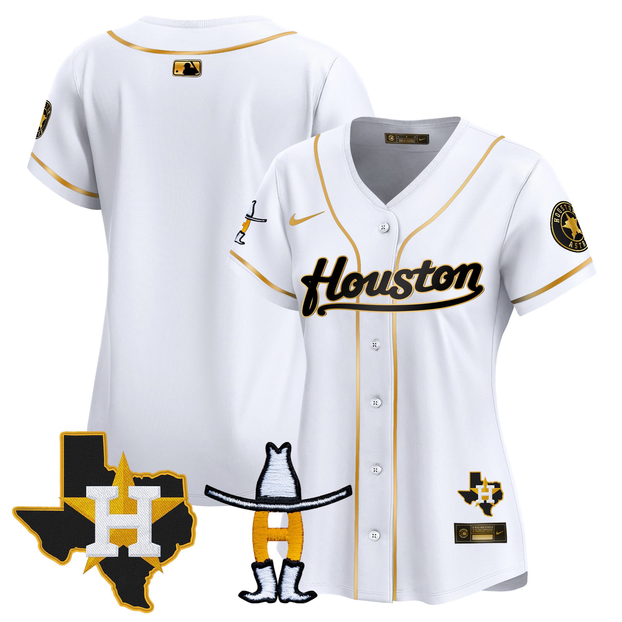Team Women's Houston Astros Houston Rodeo Patch Vapor Premier Limited White Gold Jersey - All Stitched