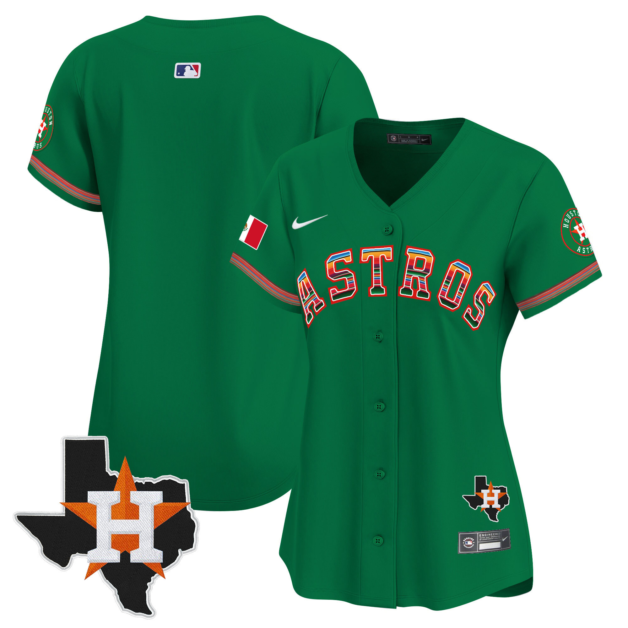 Team Women's Houston Astros Mexico Texas Patch Vapor Premier Limited Green Jersey - All Stitched
