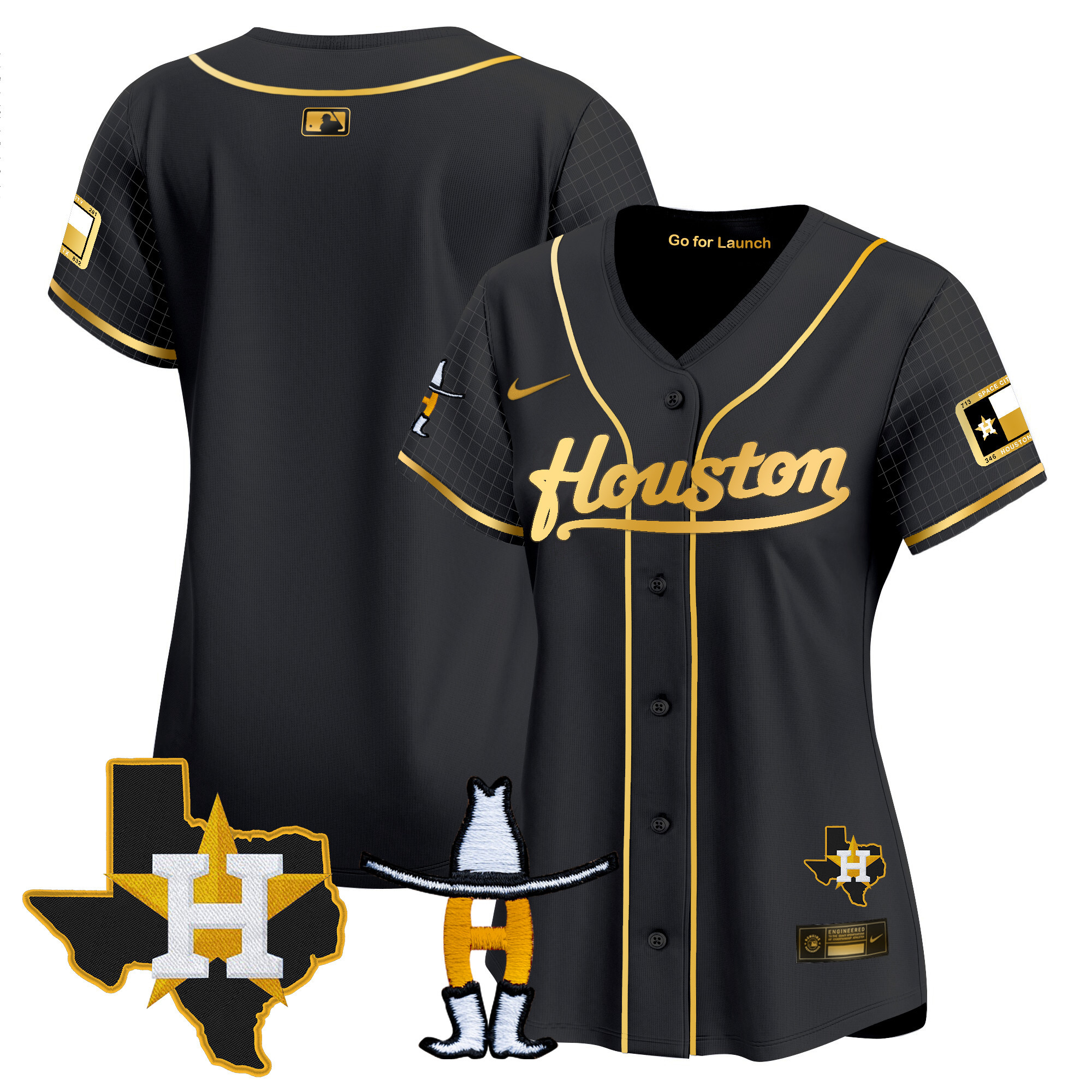 Team Women's Houston Astros Space City Houston Rodeo Patch Vapor Premier Limited Black Gold Jersey - All Stitched