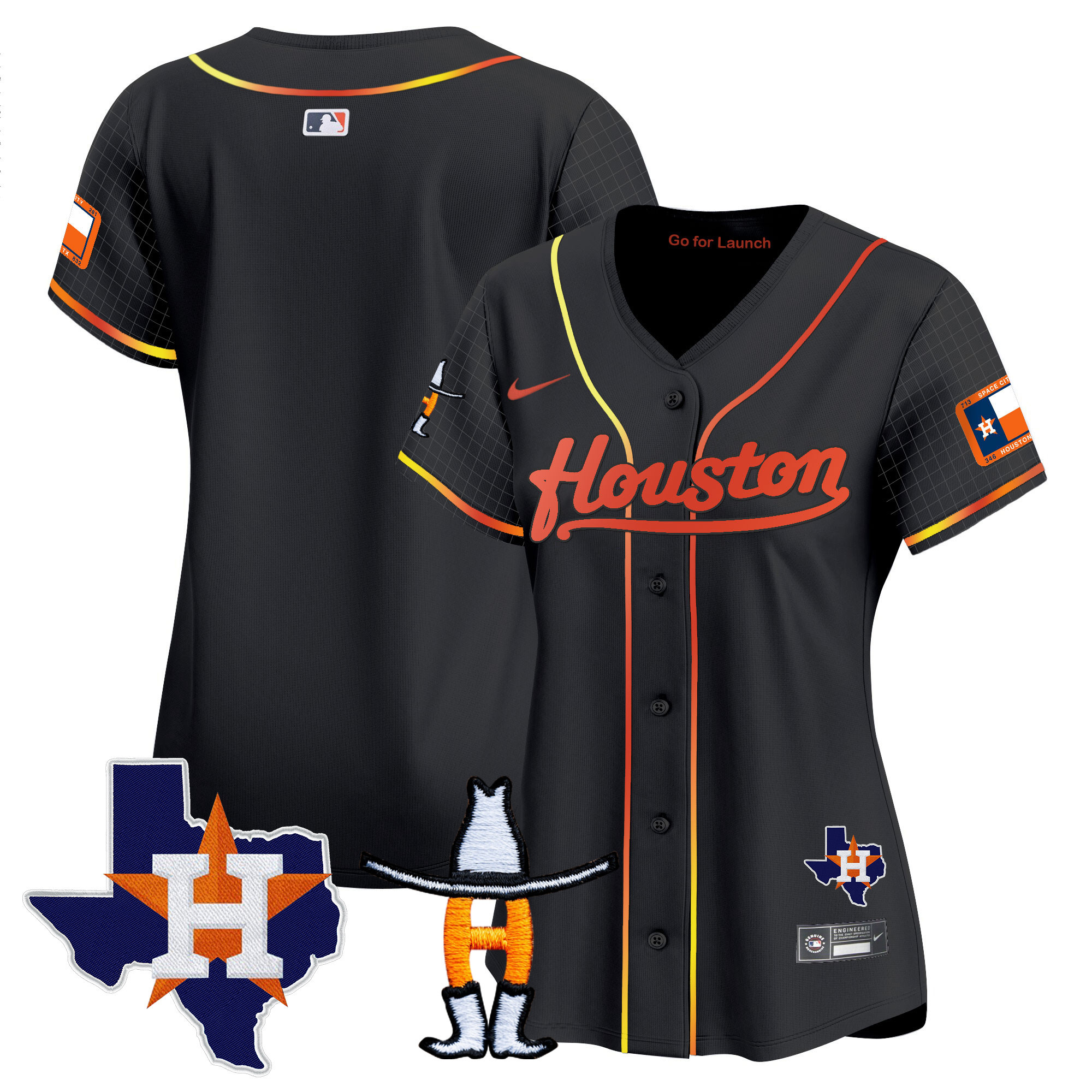 Team Women's Houston Astros Space City Houston Rodeo Patch Vapor Premier Limited Black Jersey - All Stitched