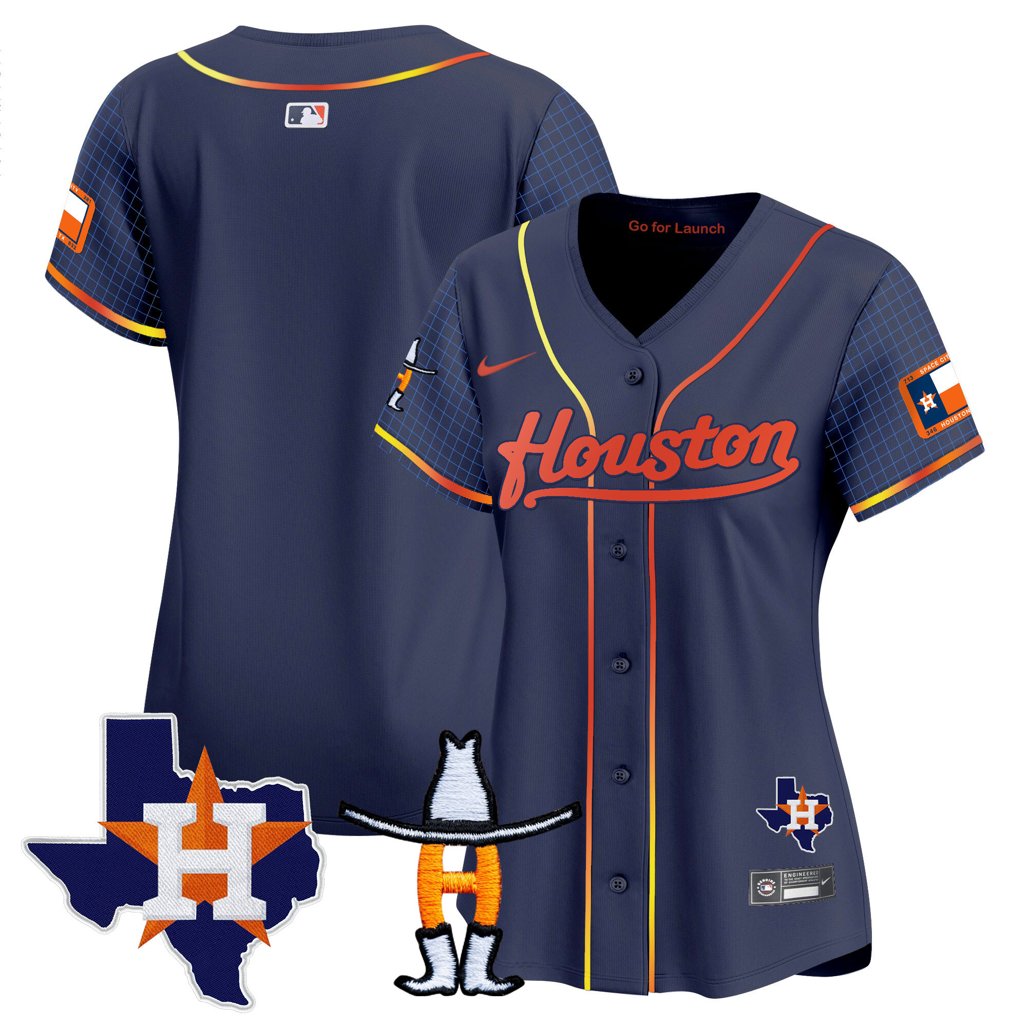 Team Women's Houston Astros Space City Houston Rodeo Patch Vapor Premier Limited Navy Jersey - All Stitched
