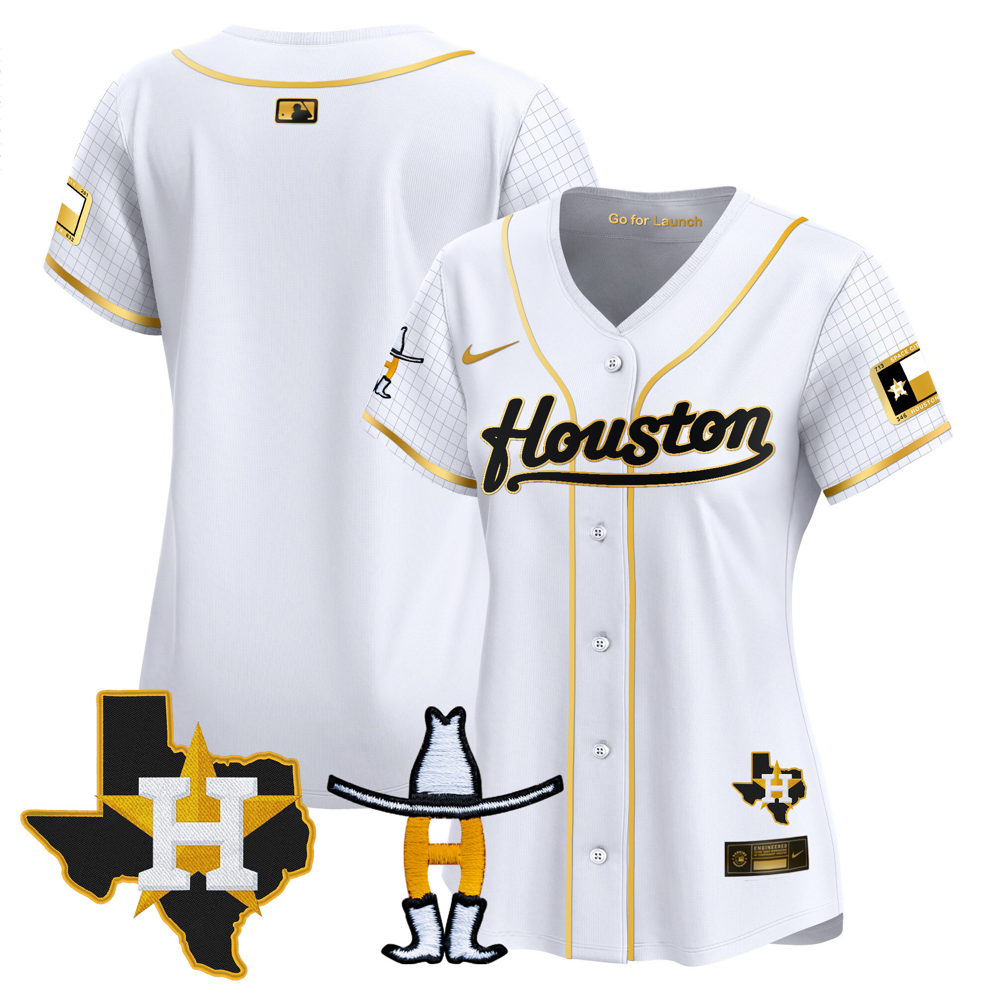 Team Women's Houston Astros Space City Houston Rodeo Patch Vapor Premier Limited White Gold Jersey - All Stitched