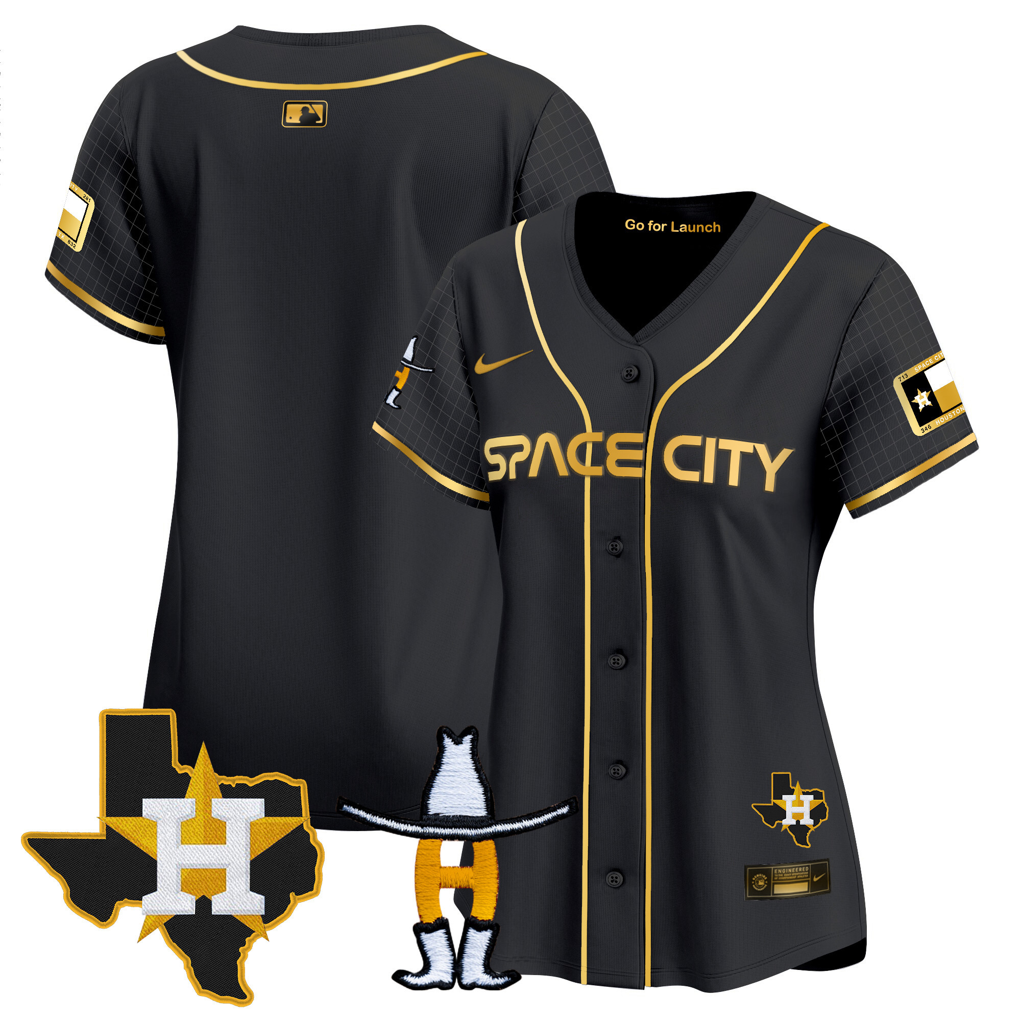 Team Women's Houston Astros Space City Texas Patch Vapor Premier Limited Black Gold Jersey - All Stitched